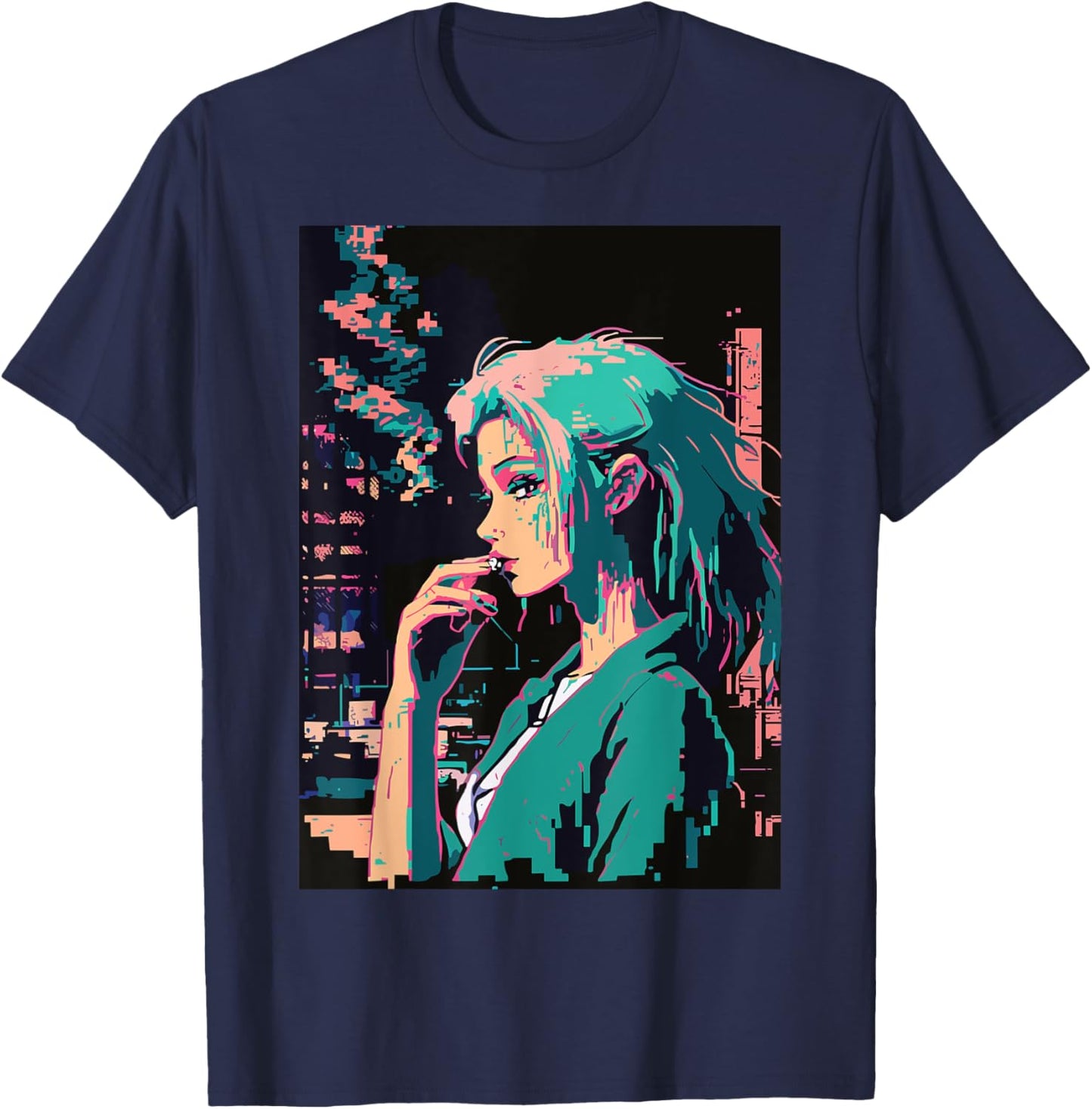 Japanese Vaporwave Sad Anime Girl Indie Aesthetic Otaku T-Shirt - T-Shirt | Navy