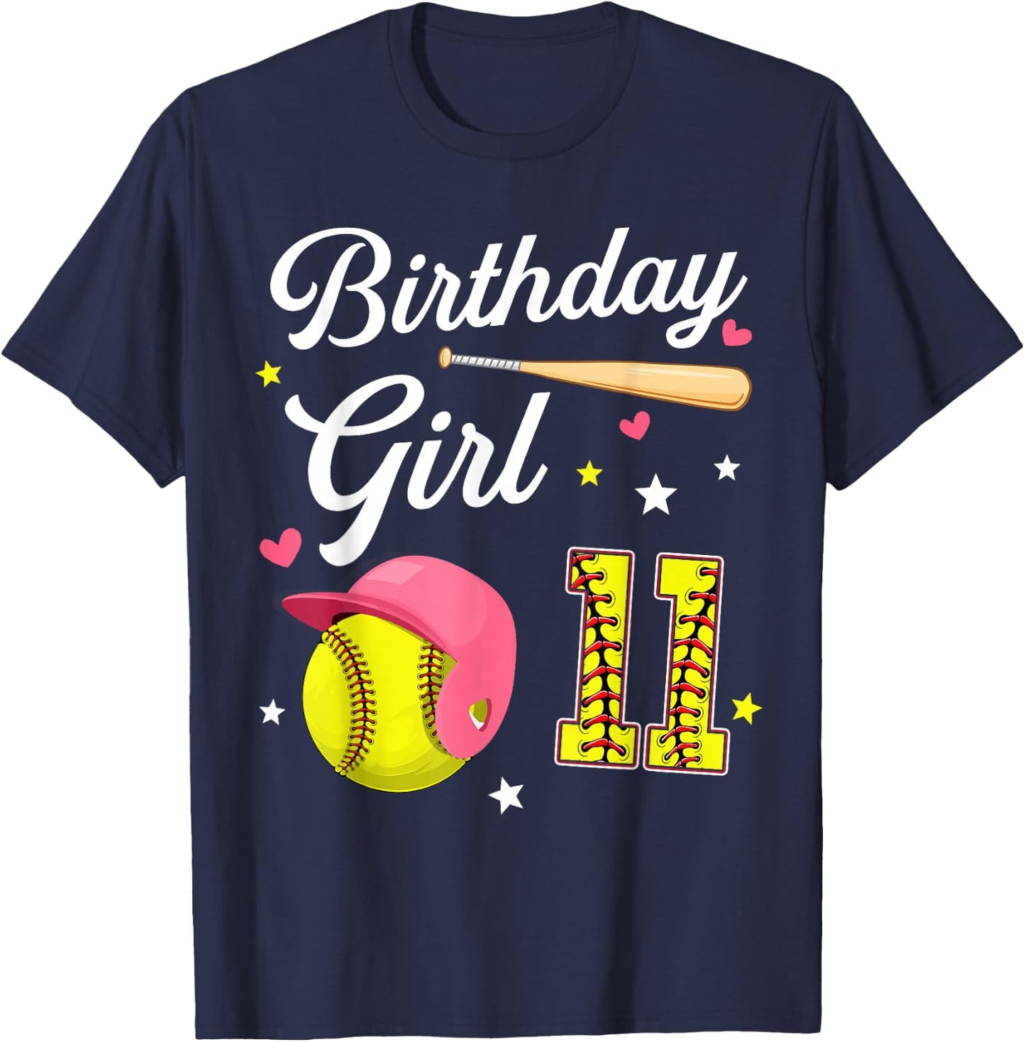11th Birthday Girl Softball Eleventh Bday 11 Eleven Year Old T-Shirt - T-Shirt | Navy