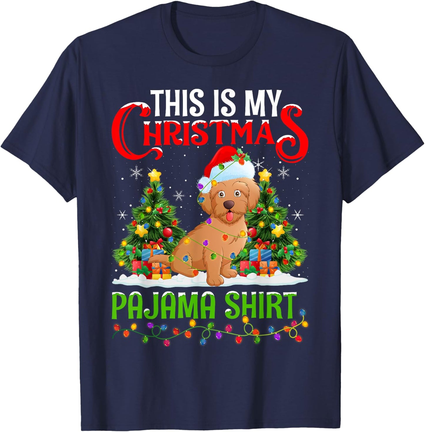 Maltipoo Dog Xmas Lights This Is My Christmas Pajama T-Shirt - T-Shirt | Navy