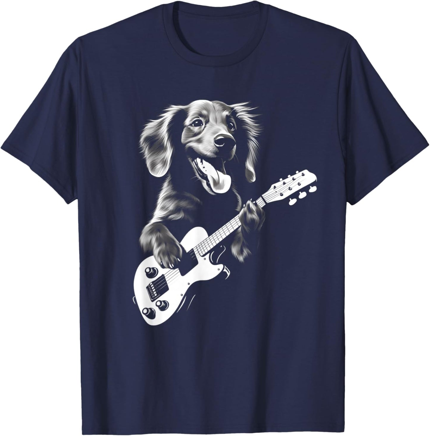 Dachshund Playing Guitar - Funny Guitar Dog T-Shirt - T-Shirt | Navy