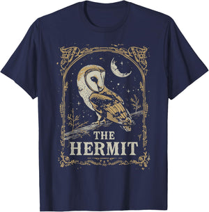 Tarot Card The Hermit Barn Owl Goth Witchcore Dark Academia T-Shirt - T-Shirt | Navy
