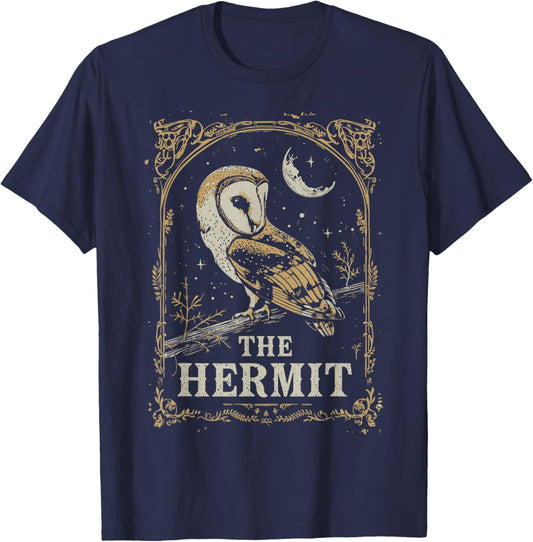 Tarot Card The Hermit Barn Owl Goth Witchcore Dark Academia T-Shirt - T-Shirt | Navy