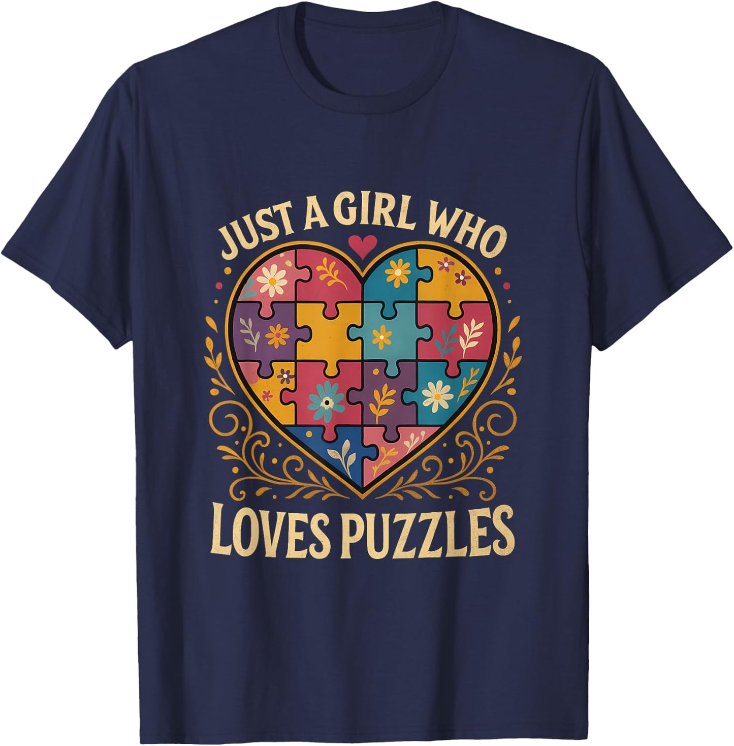 Just a Girl Who Loves Puzzles Jigsaw Puzzle Piece Lover T-Shirt - T-Shirt | Navy
