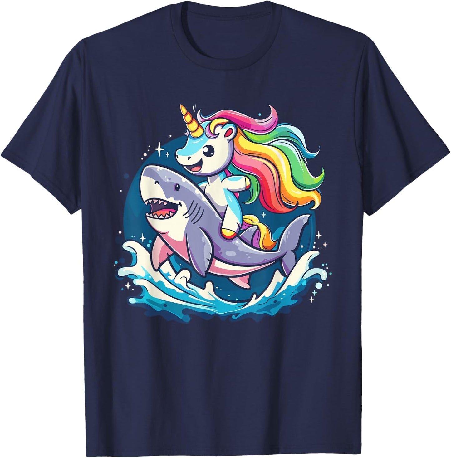 Cute Unicorn Riding Shark for Girls and Boys T-Shirt - T-Shirt | Navy