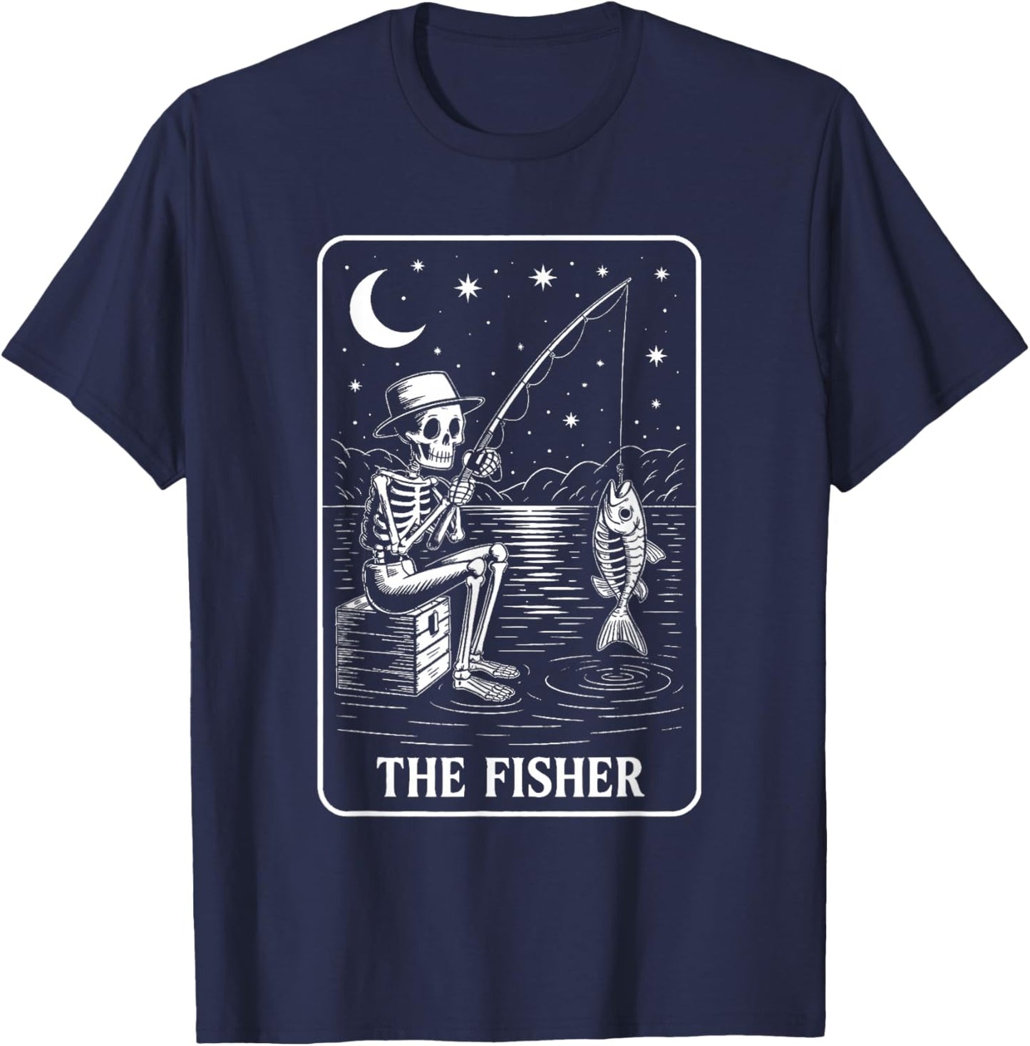 The Fisher Tarot Card Skeleton Fishing Lover Funny Gift T-Shirt - T-Shirt | Navy