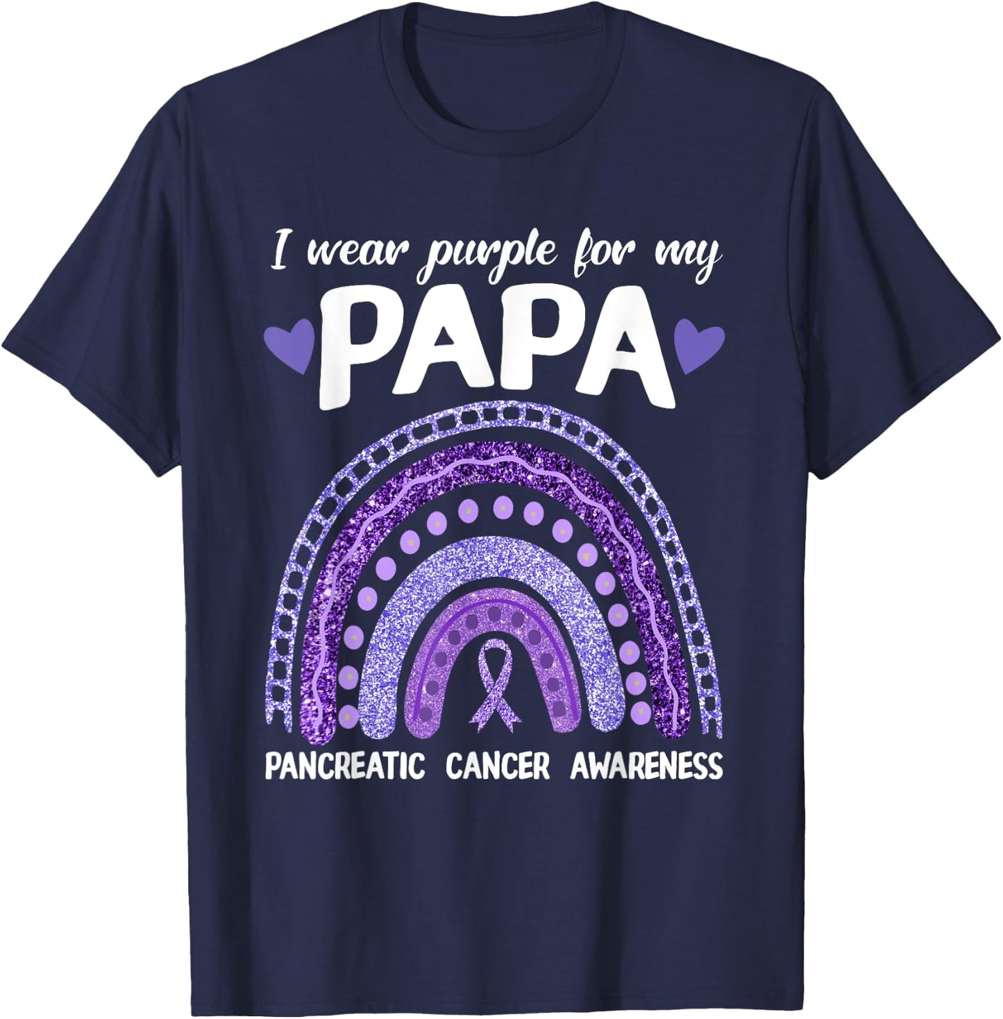 I Wear Purple For My Papa Pancreatic Cancer Rainbow T-Shirt - T-Shirt | Navy