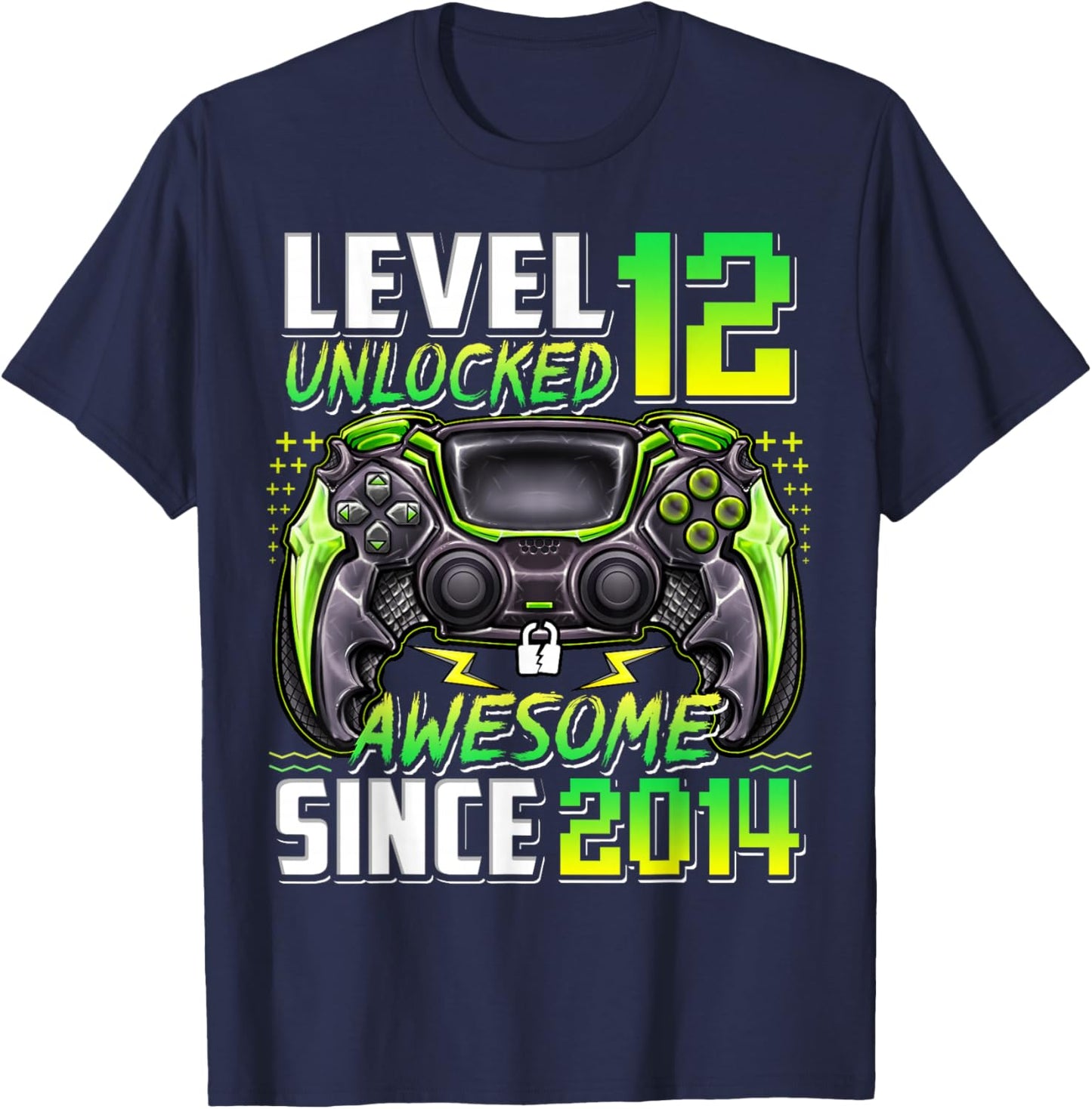 Level 12 Unlocked Awesome Since 2014 12th Birthday Gaming T-Shirt - T-Shirt | Navy