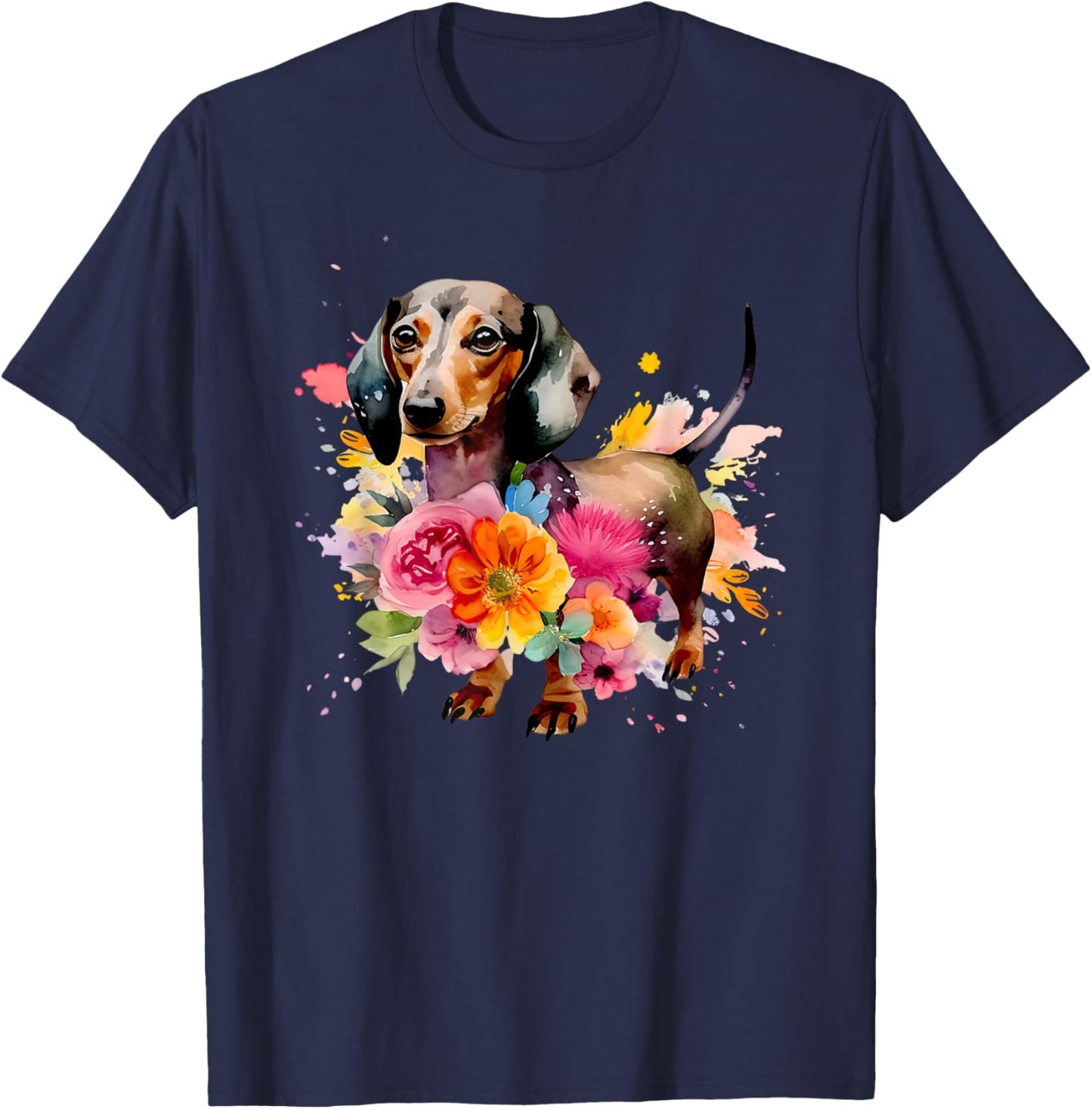 Dachshund Watercolor art Dog Dog breed woman kids floral T-Shirt - T-Shirt | Navy