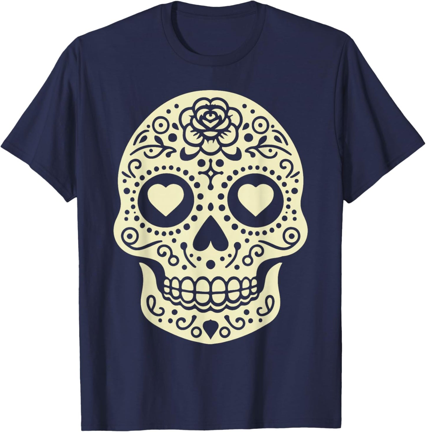 Valentine's Day Sugar Skull Hearts Love T-Shirt - T-Shirt | Navy