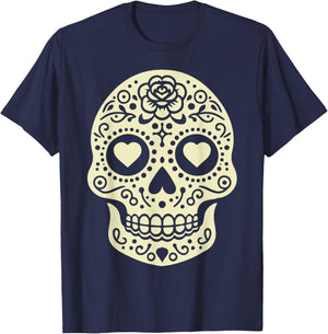 Valentine's Day Sugar Skull Hearts Love T-Shirt - T-Shirt | Navy
