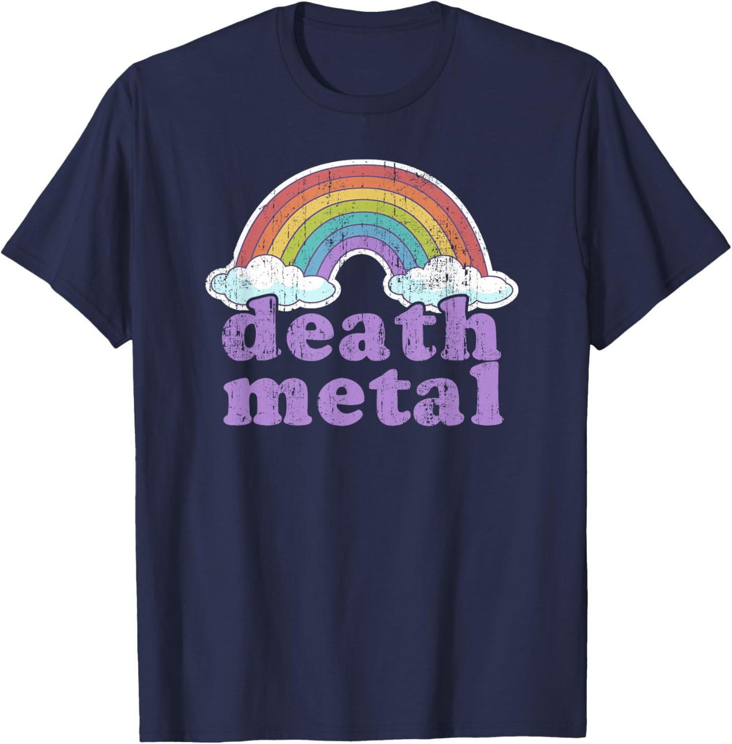 Death Metal Rainbow Funny Retro Vintage Love Music Metalhead Small T-Shirt - T-Shirt | Navy