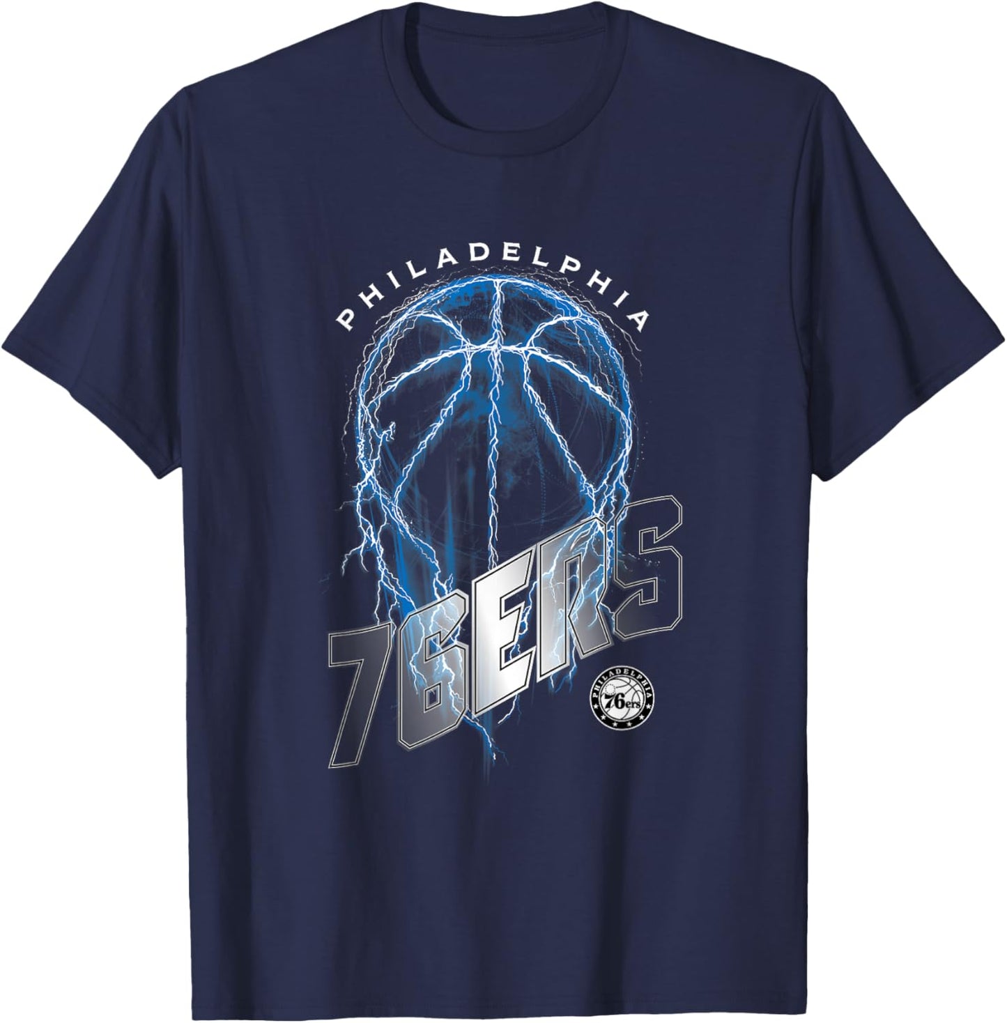 NBA Philadelphia 76ers Lightning Bolt Basketball Logo T-Shirt - T-Shirt | Navy