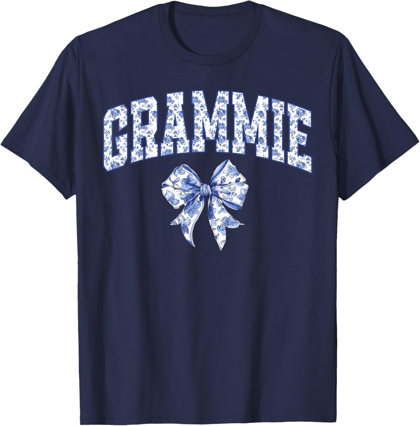 Grammie Coquette Toile Blue Bow Floral Family Matching T-Shirt - T-Shirt | Navy