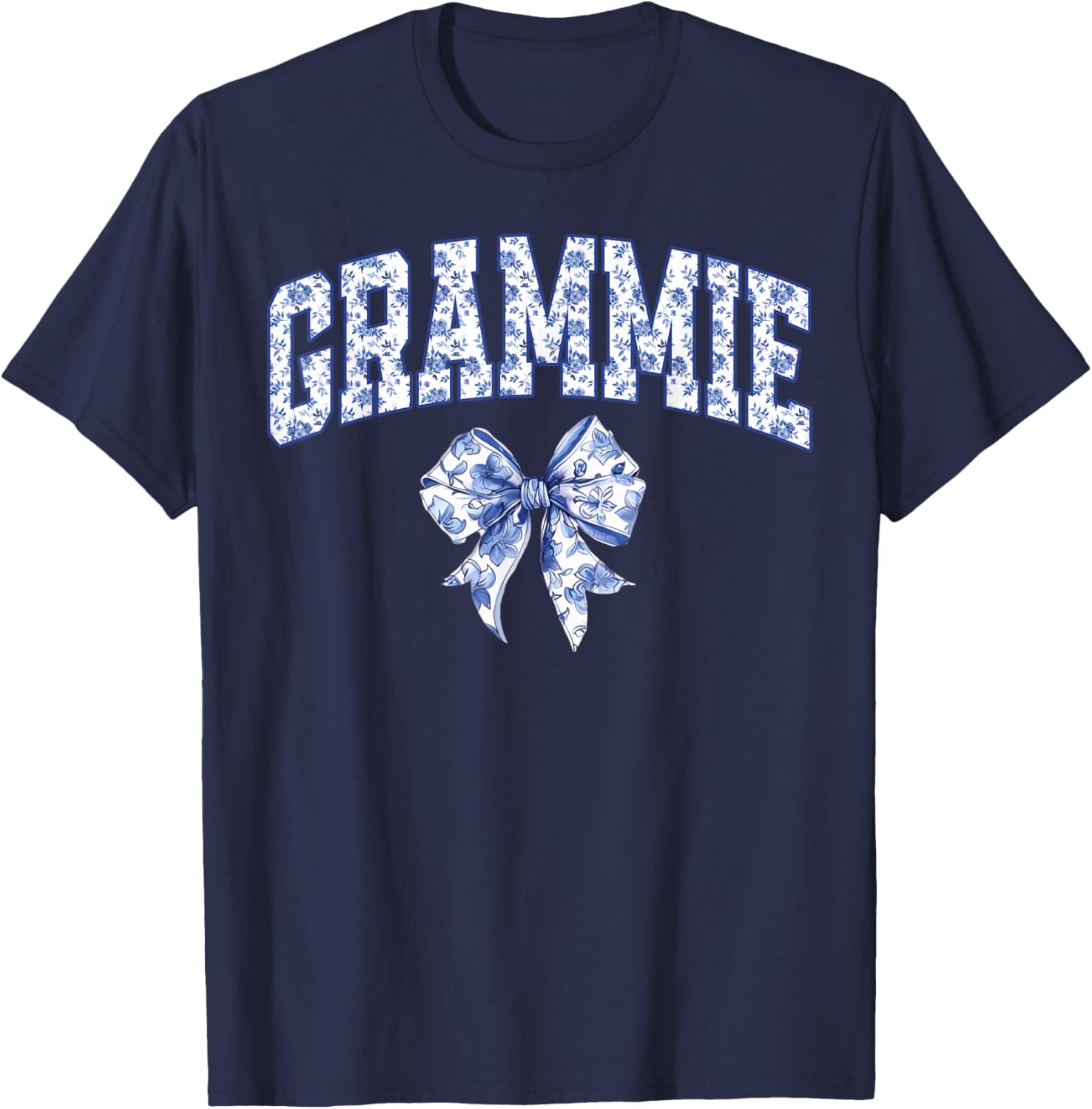 Grammie Coquette Toile Blue Bow Floral Family Matching T-Shirt - T-Shirt | Navy