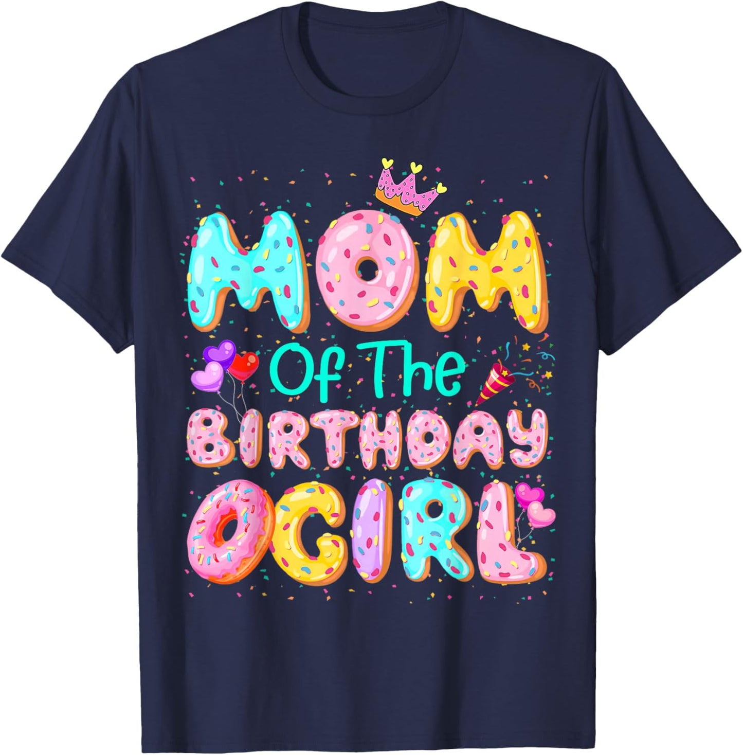 Mom Of The Birthday Girl Sweet Donut Matching Family Party T-Shirt - T-Shirt | Navy