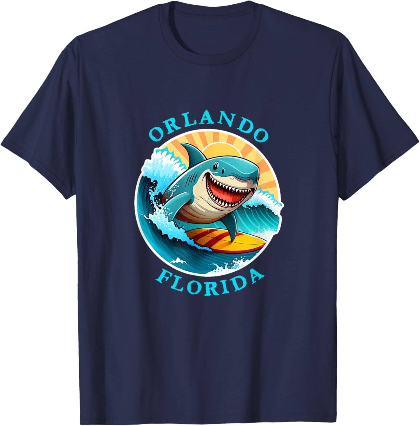 Orlando Florida Happy Surfing Shark Souvenir T-Shirt - T-Shirt | Navy