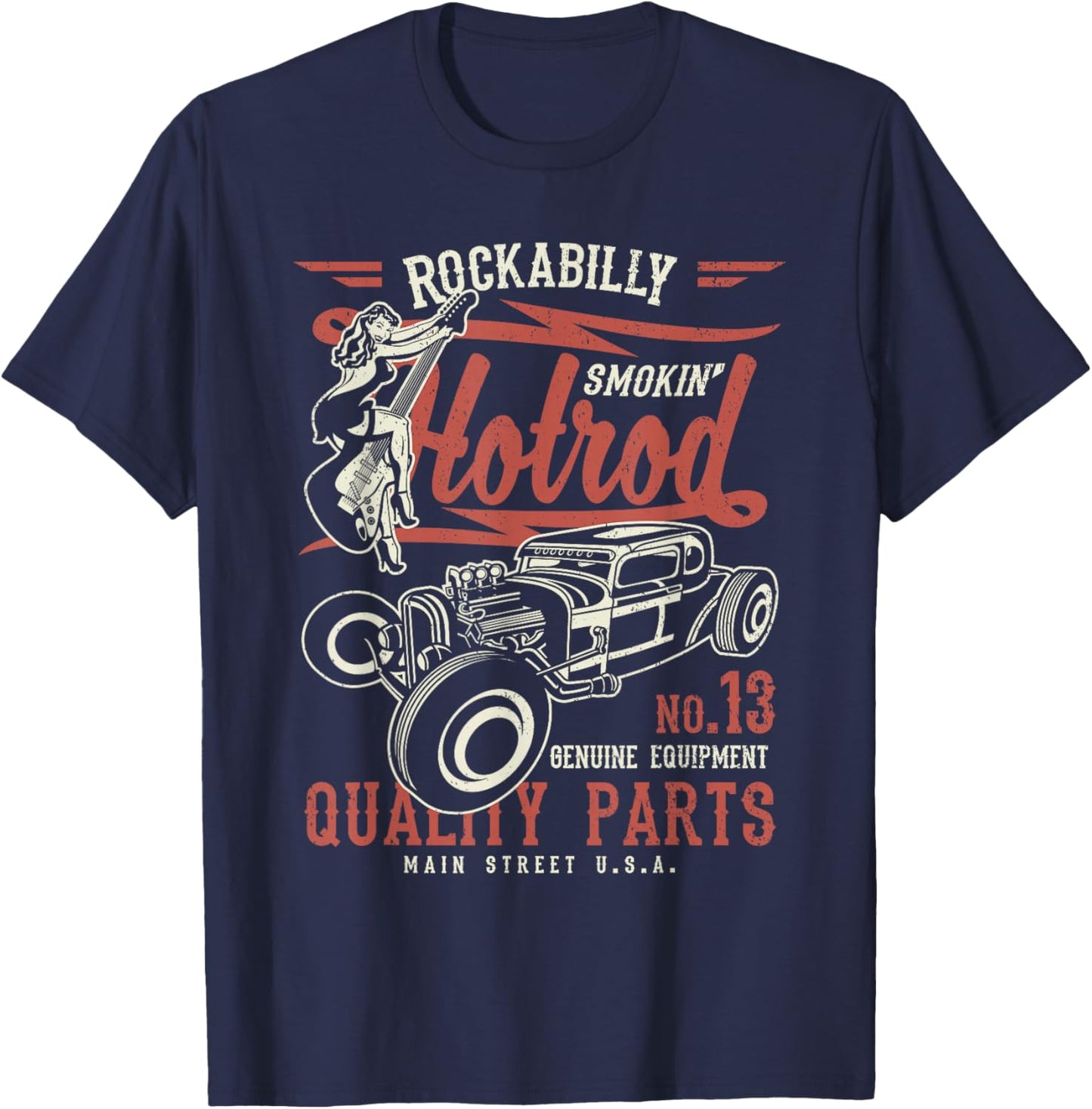 Retro Vintage Style Hotrod Distressed Design T-Shirt - T-Shirt | Navy