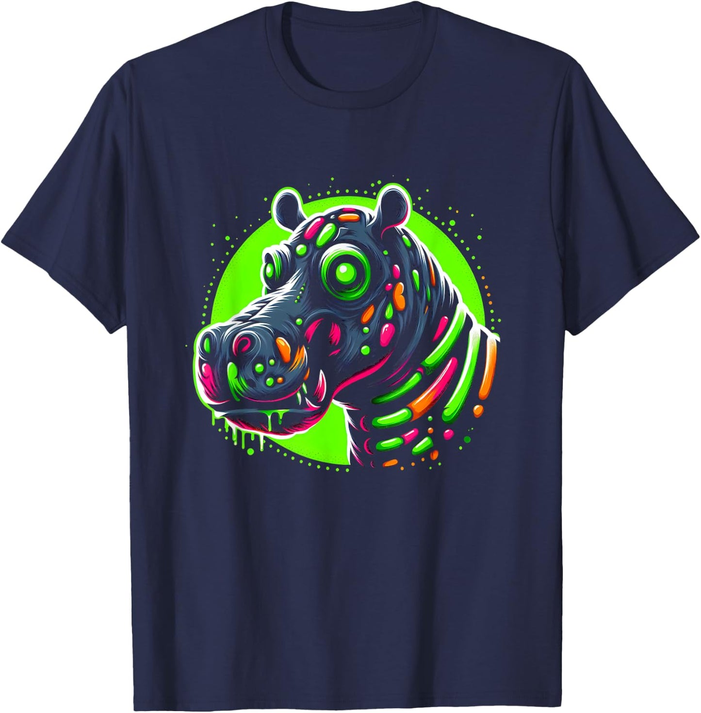 Zombie Hippo Hippopotamus Halloween Horror Skeleton Creepy T-Shirt - T-Shirt | Navy