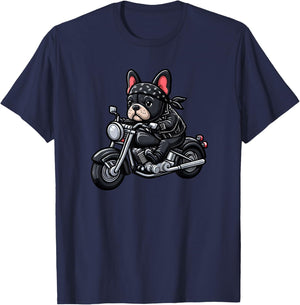 French Bulldog Biker Funny Dog Motorcycle Women Kids T-Shirt - T-Shirt | Navy