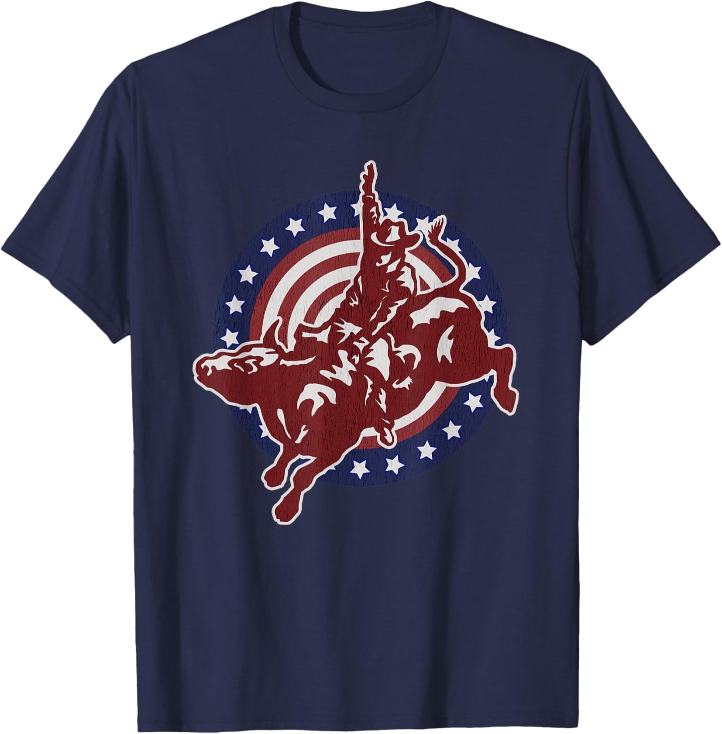 Bull Riding Rodeo Rider Cowboy Vintage American USA Flag T-Shirt - T-Shirt | Navy