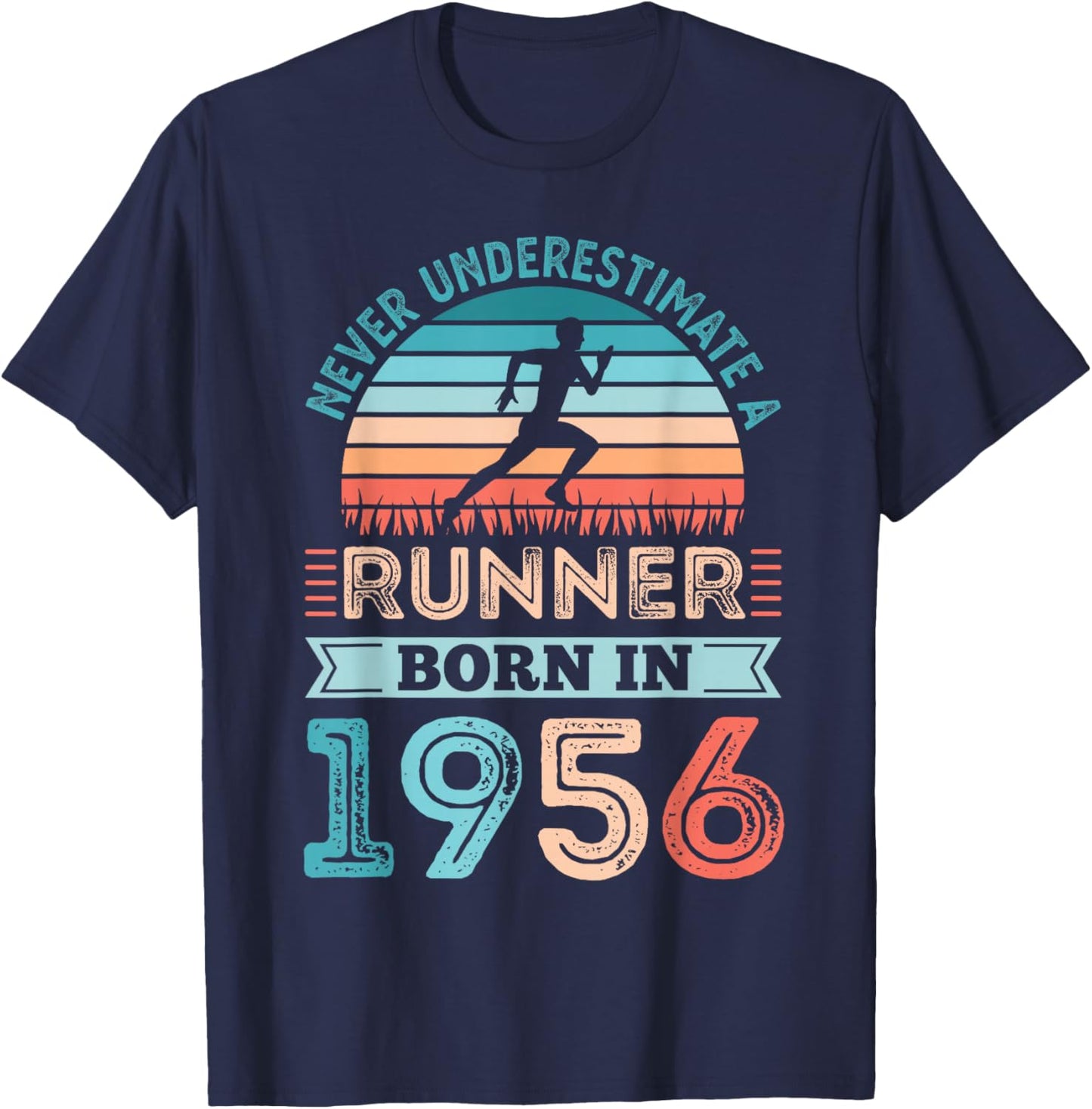 Runner born in 1956 70th Birthday Running Gifts T-Shirt - T-Shirt | Navy