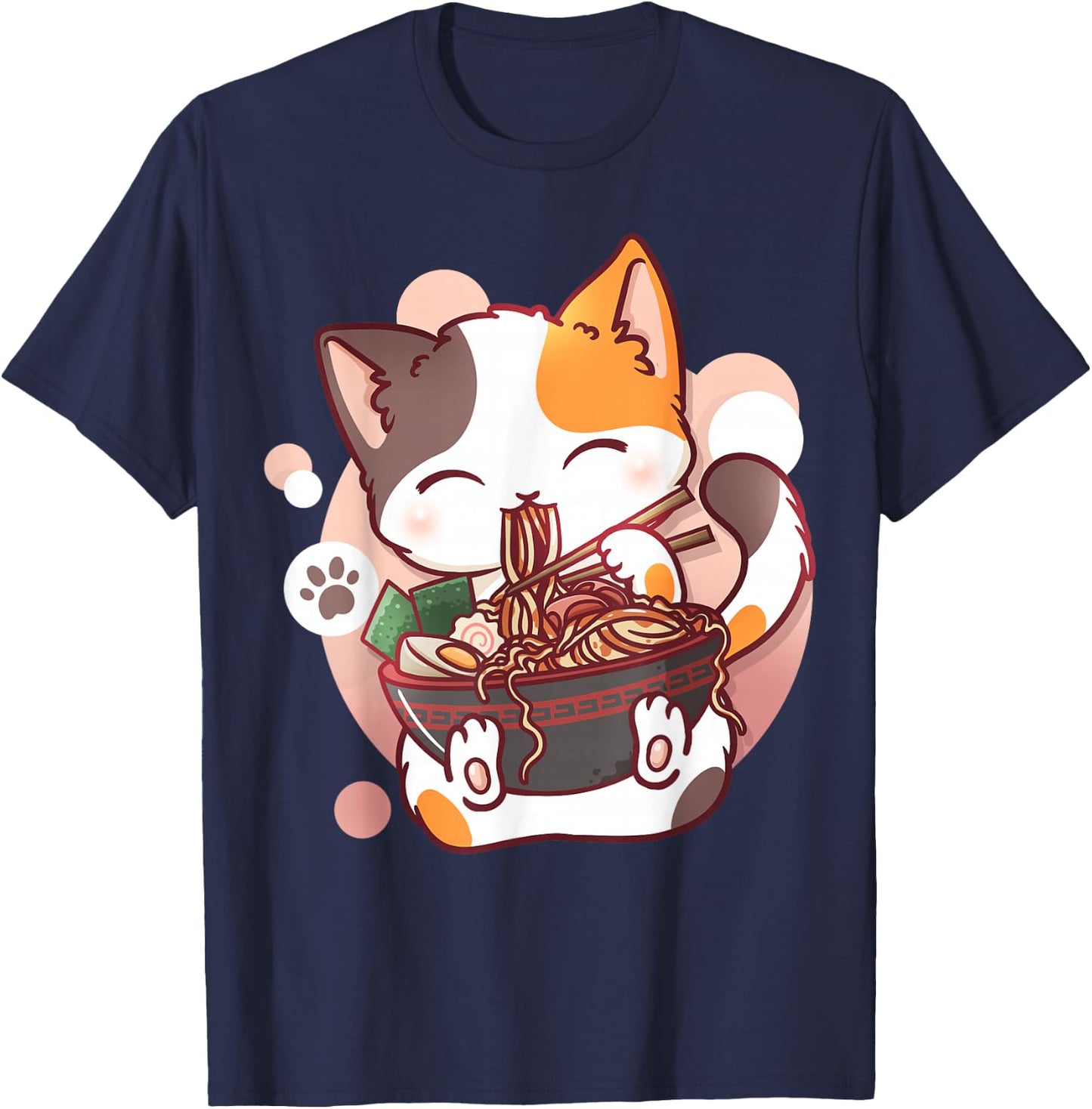 Ramen Cat Anime Kawaii Neko Japanese T-Shirt - T-Shirt | Navy