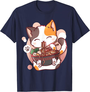 Ramen Cat Anime Kawaii Neko Japanese T-Shirt - T-Shirt | Navy