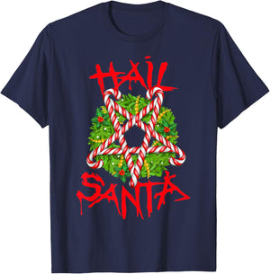 Christmas Hail Santa Candy Cane Pentagram Evil Krampus Satan T-Shirt - T-Shirt | Navy