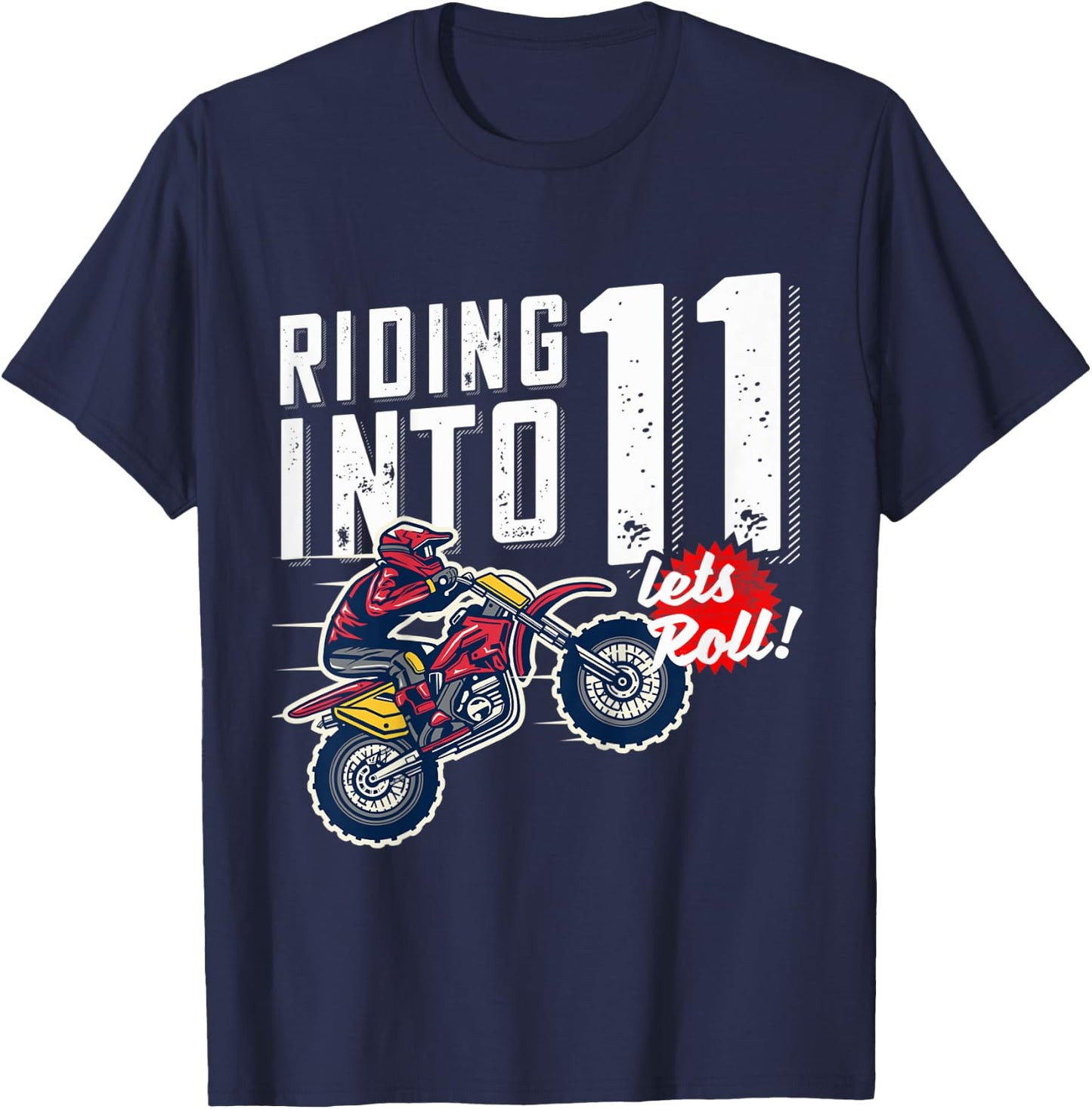 Kids 11th Birthday Motor Cross, Dirt Bike Birthday Riding Into 11 T-Shirt - T-Shirt | Navy