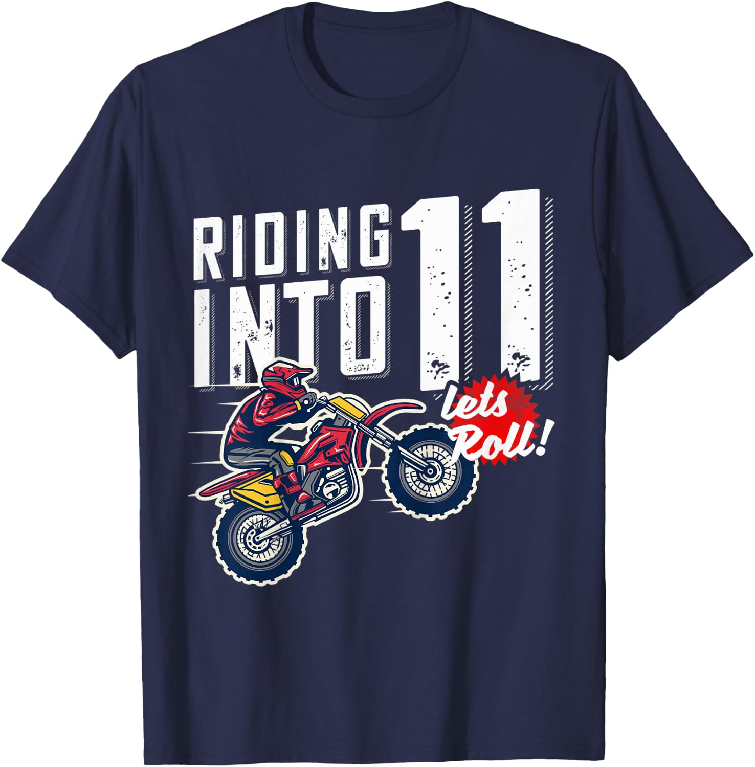 Kids 11th Birthday Motor Cross, Dirt Bike Birthday Riding Into 11 T-Shirt - T-Shirt | Navy