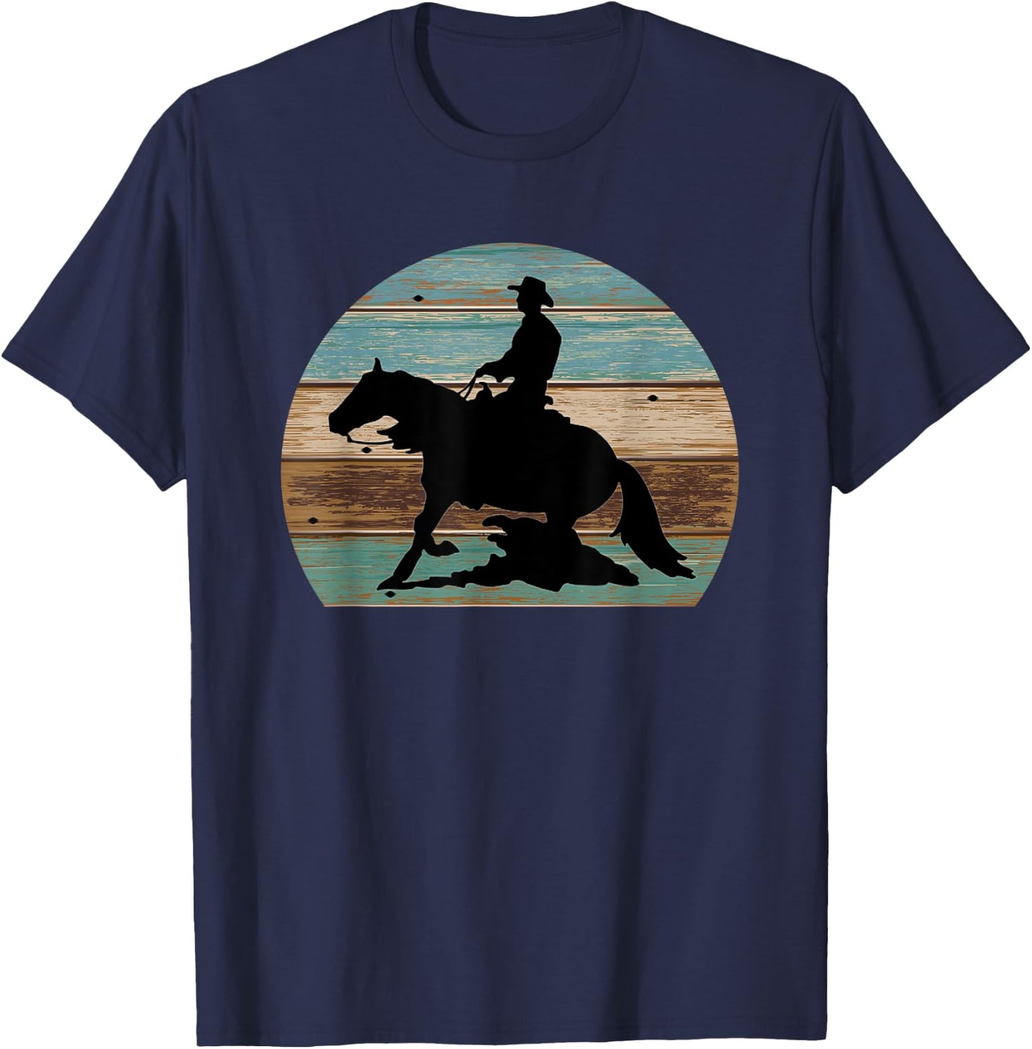 Western Cowboy Reining Horse Sliding Stop Vintage Style T-Shirt - T-Shirt | Navy