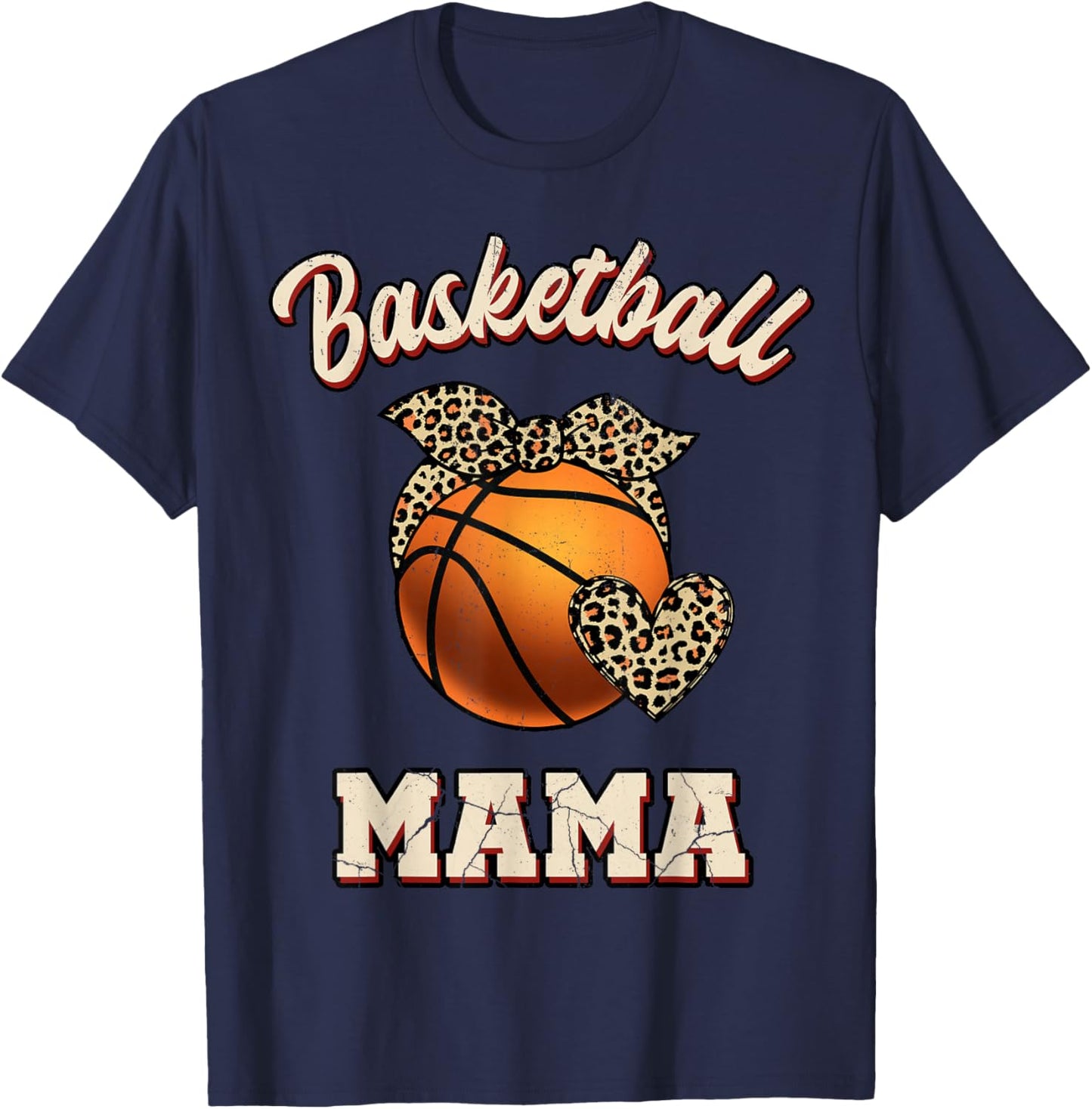 Basketball Mama Bandana Leopard Heart Fans Mother's Day T-Shirt - T-Shirt | Navy