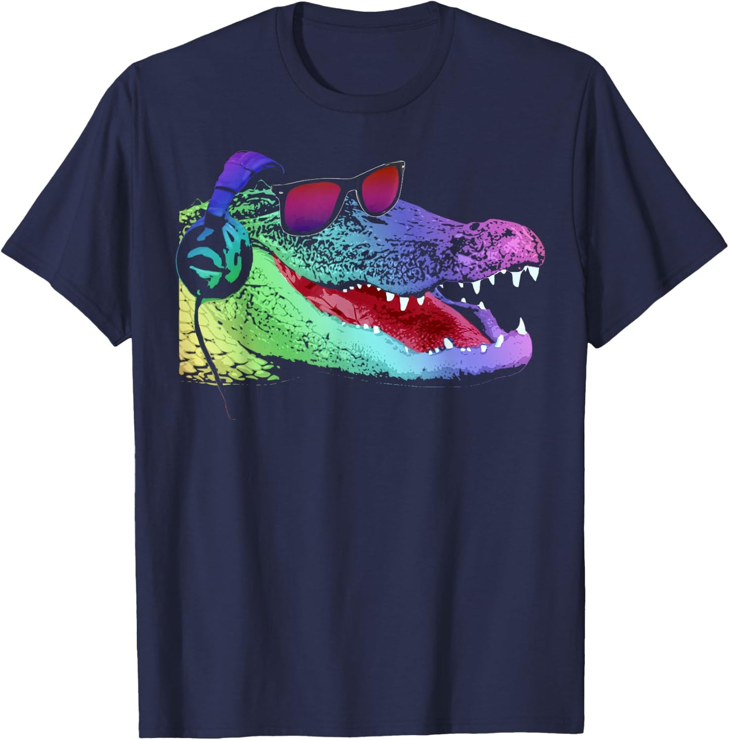 Alligator with Headphones and Sunglasses T-Shirt - T-Shirt | Navy