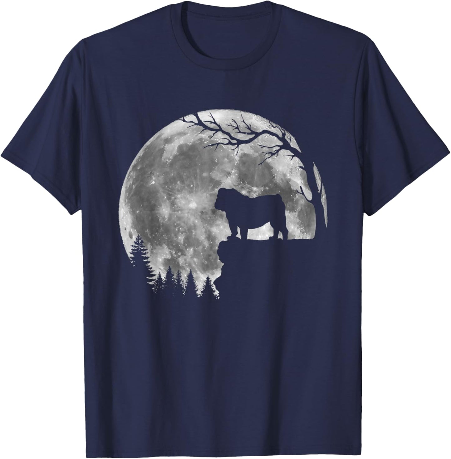 English Bulldog Moon Silhouette Funny Lazy Halloween Costume T-Shirt - T-Shirt | Navy