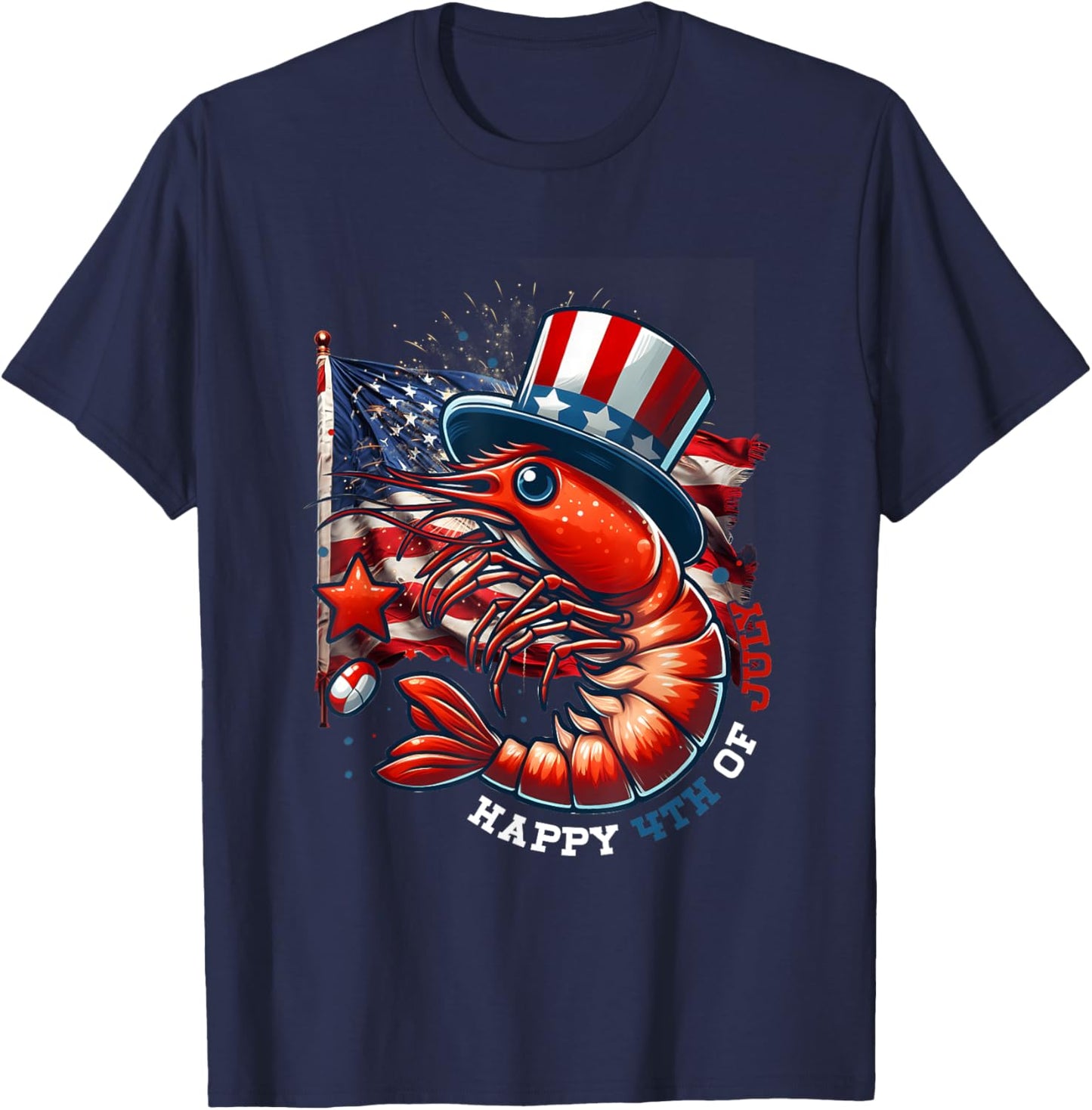 Happy Shrimp Celebrate Usa Flag 4th Of July Independence Day T-Shirt - T-Shirt | Navy