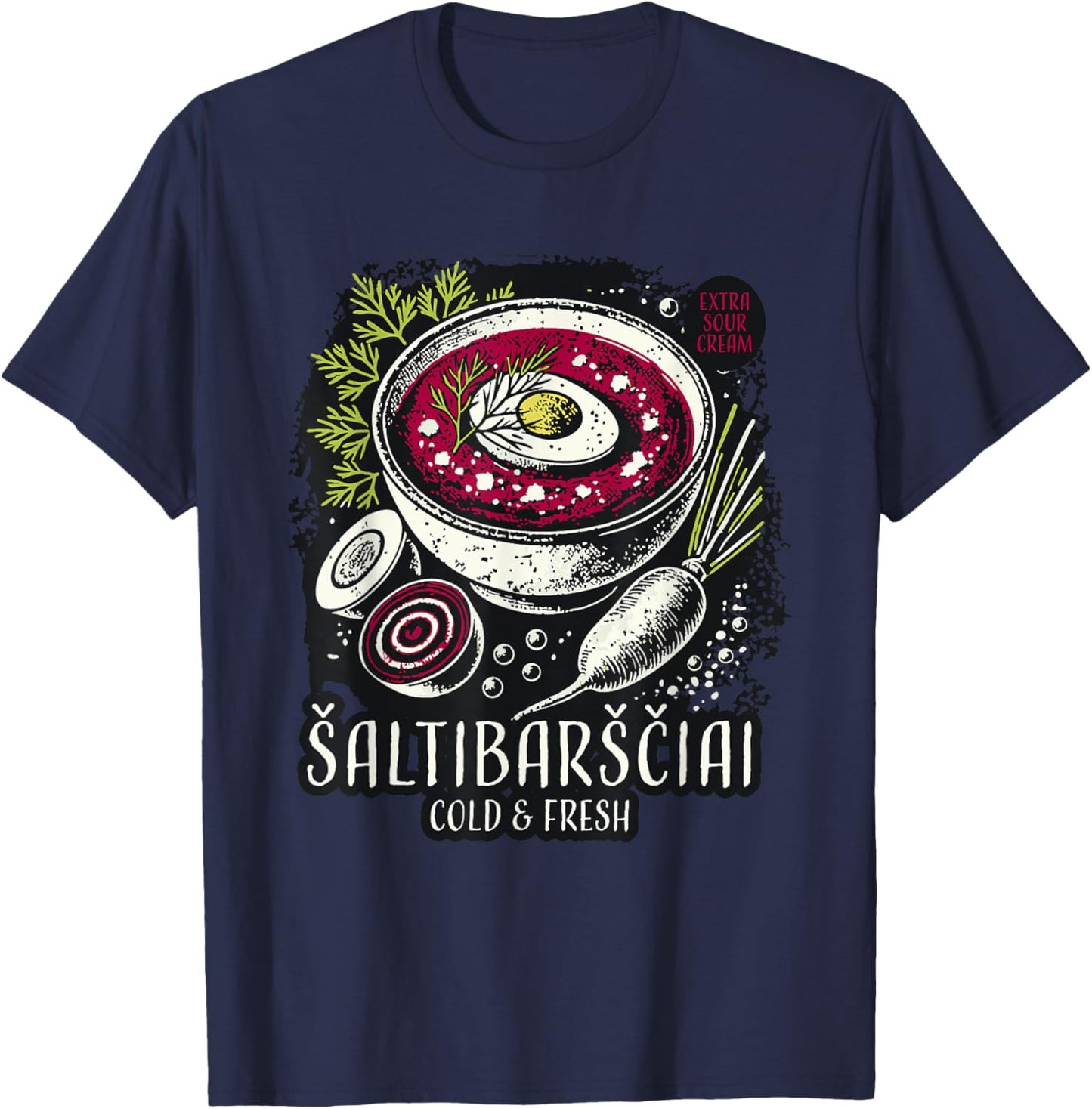 Lithuanian Cold Pink Soup Saltibarsciai Lietuva T-Shirt - T-Shirt | Navy