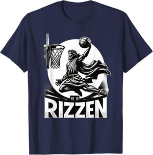 He Is Rizzin Funny Jesus Basketball T-Shirt - T-Shirt | Navy