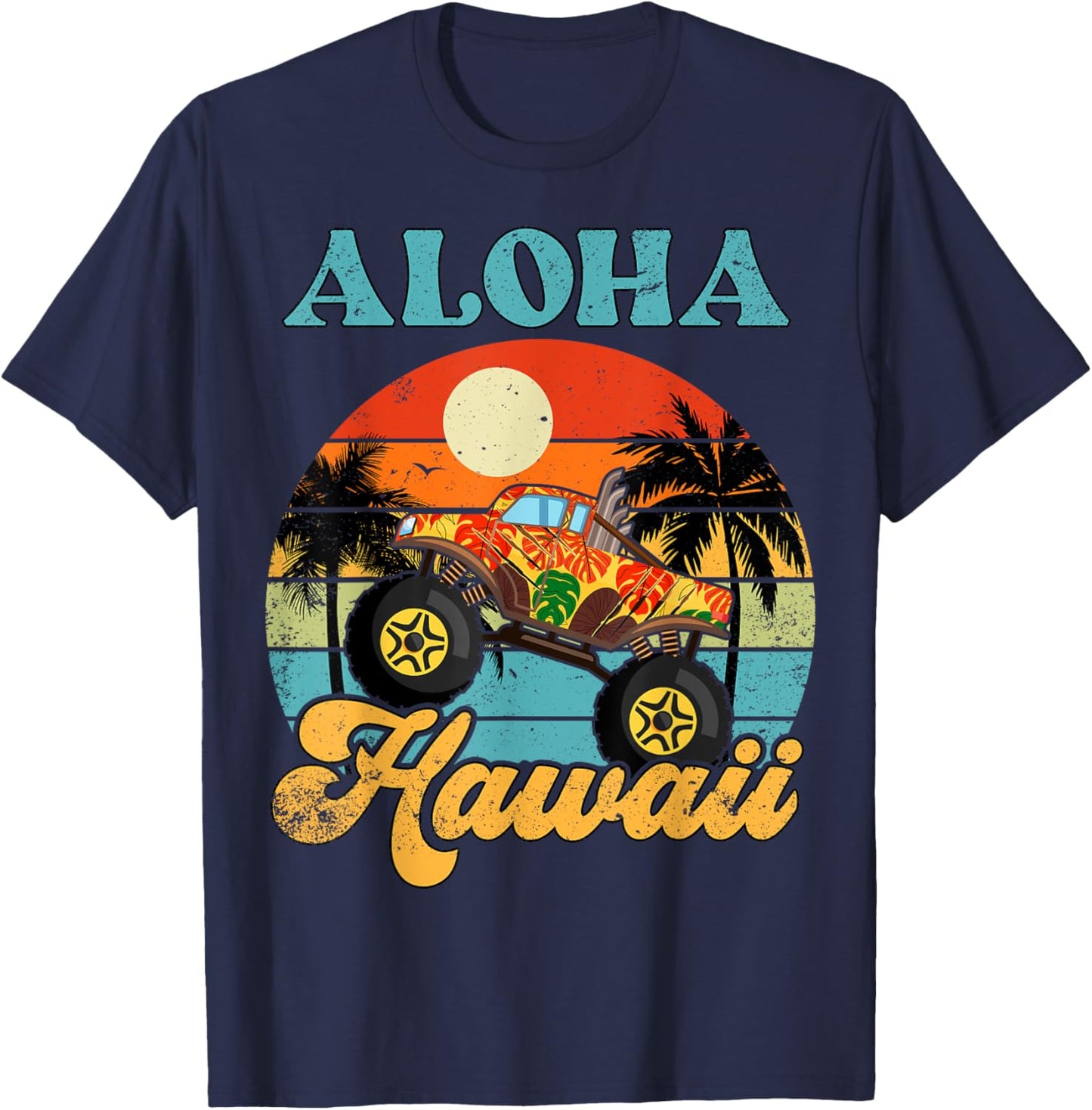 Boy Toddler Hawaiian-Shirt Aloha Hawaii Monster Truck Kids T-Shirt - T-Shirt | Navy