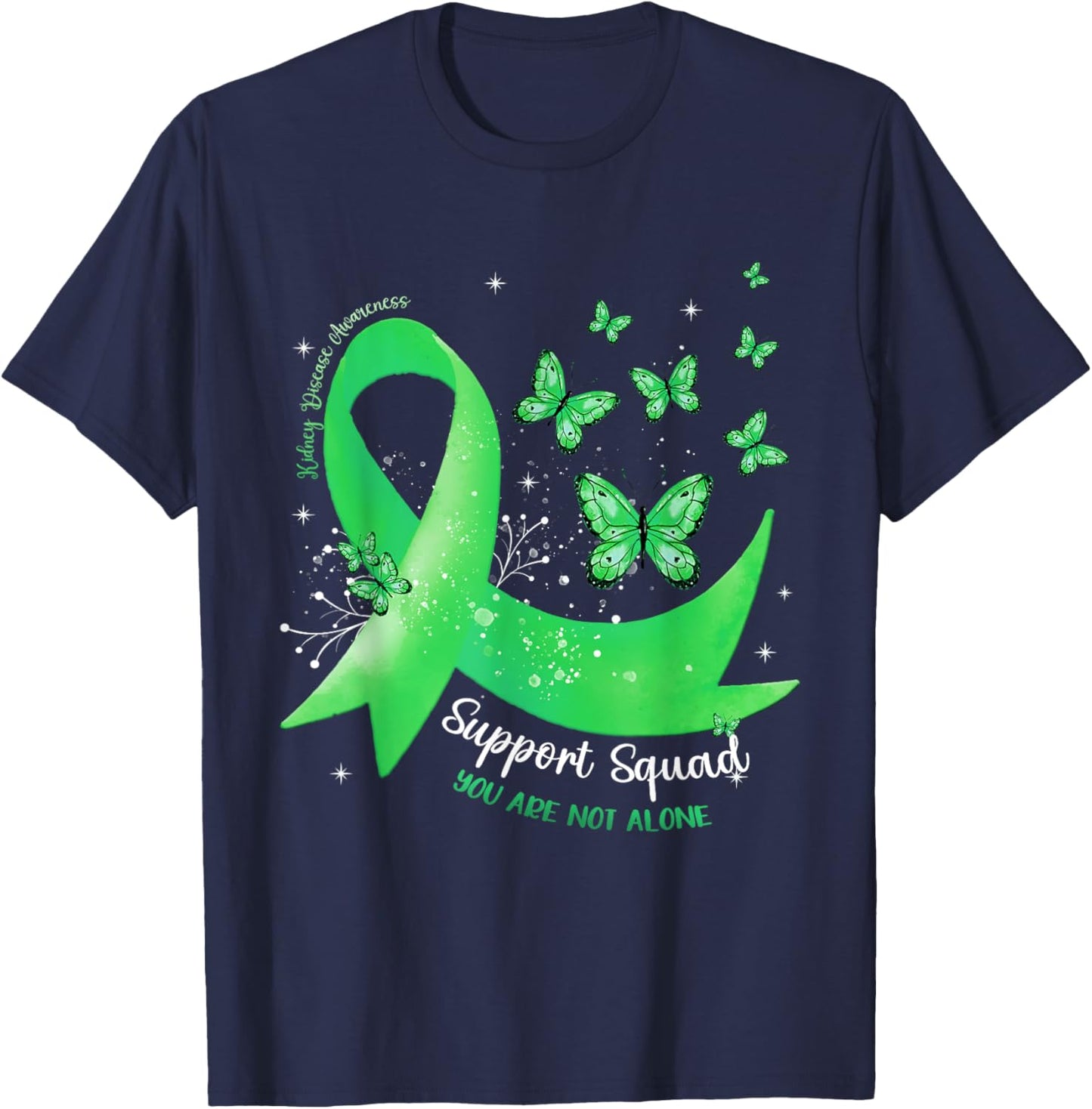 Support Squad Green Ribbon Butterfly Kidney Disease T-Shirt - T-Shirt | Navy