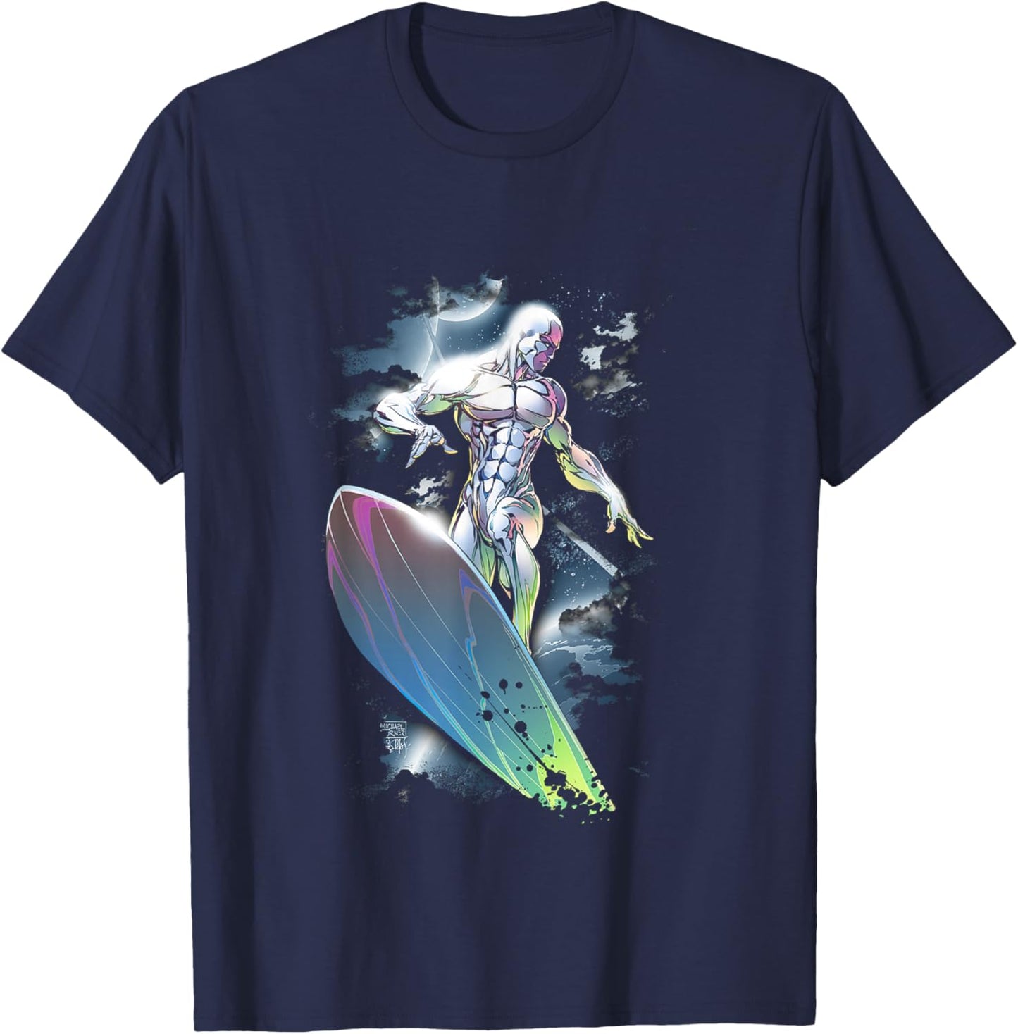 Marvel Comics Retro Classic Silver Surfer Shiny Colors Shot T-Shirt - T-Shirt | Navy