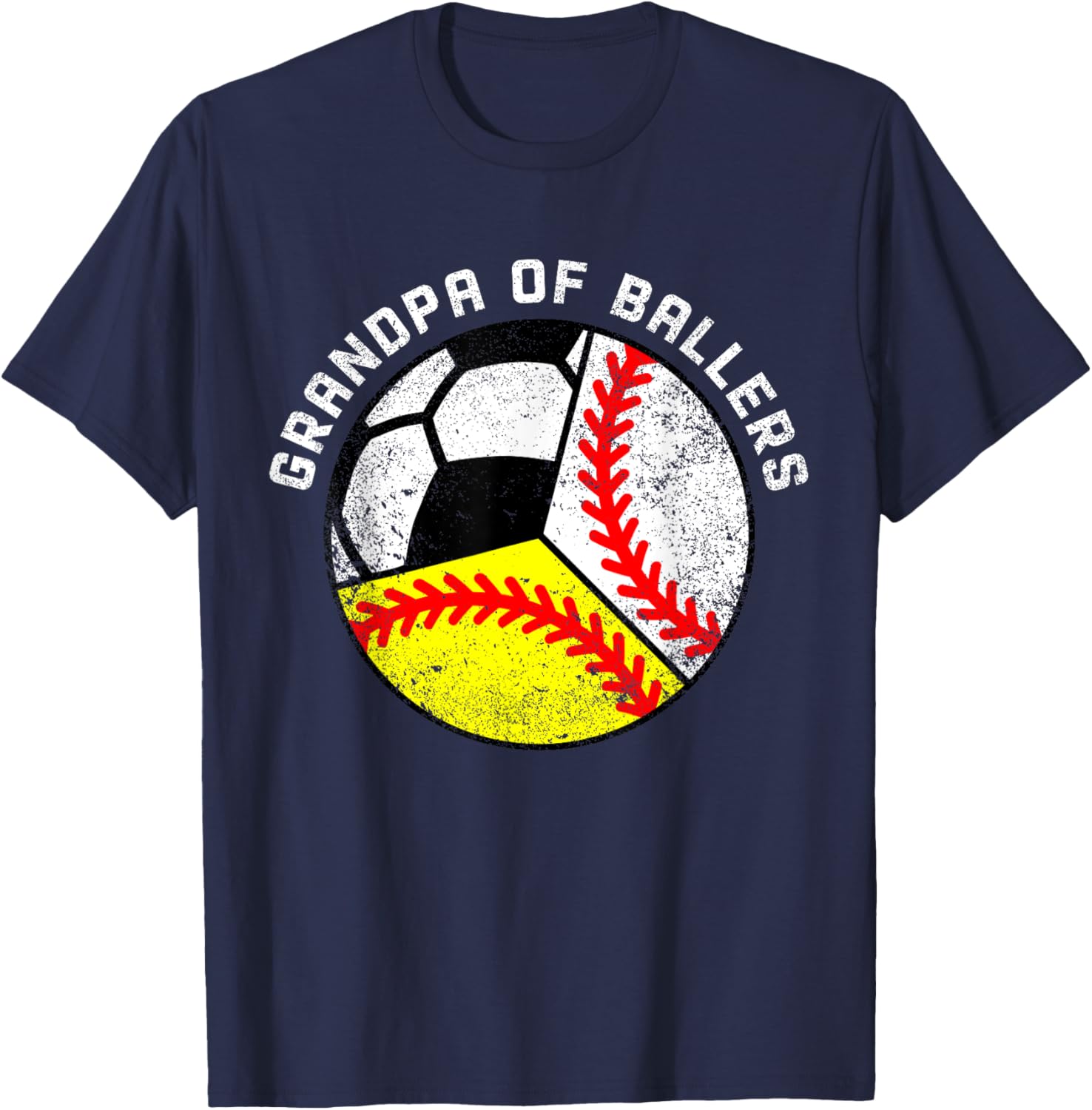 Grandpa Of Ballers Funny Baseball Softball Soccer Grandpa T-Shirt - T-Shirt | Navy