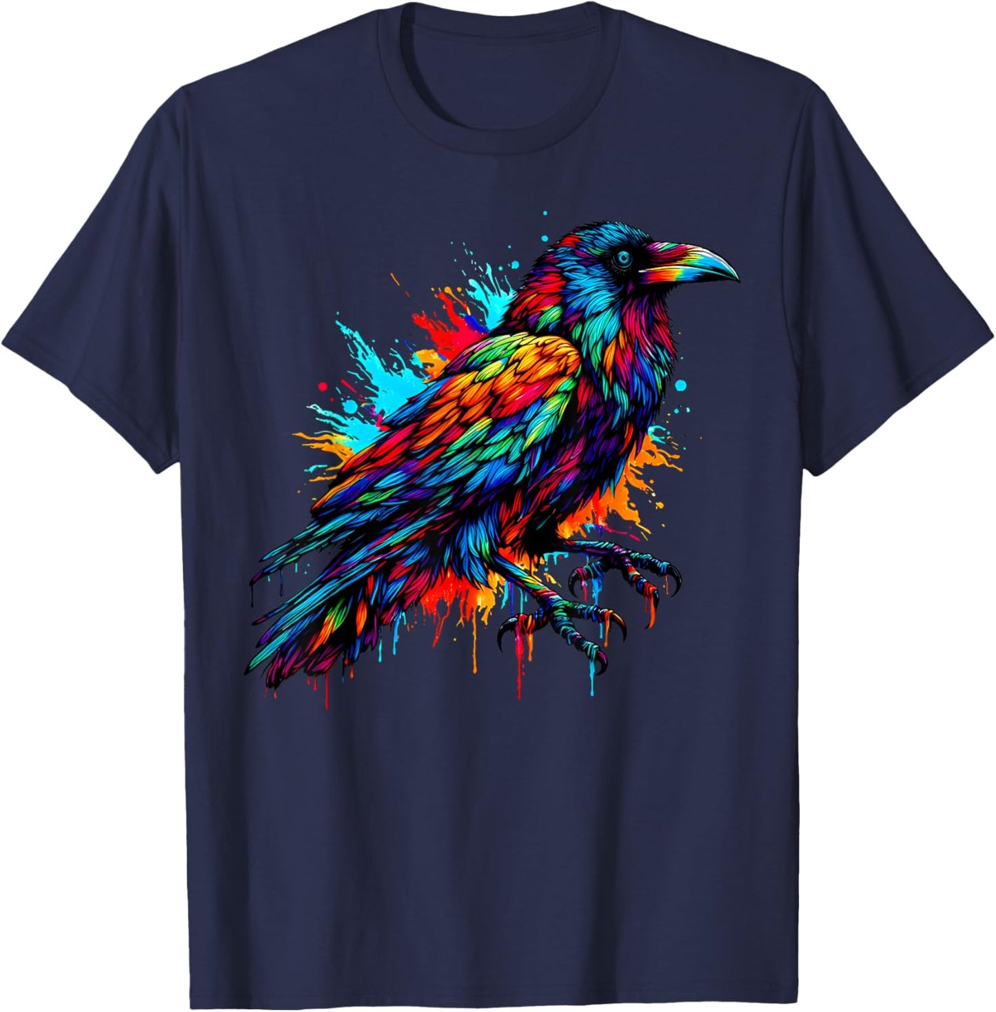 Cool Crow Bird Spirit Animal Illustration Tie Dye Art T-Shirt - T-Shirt | Navy