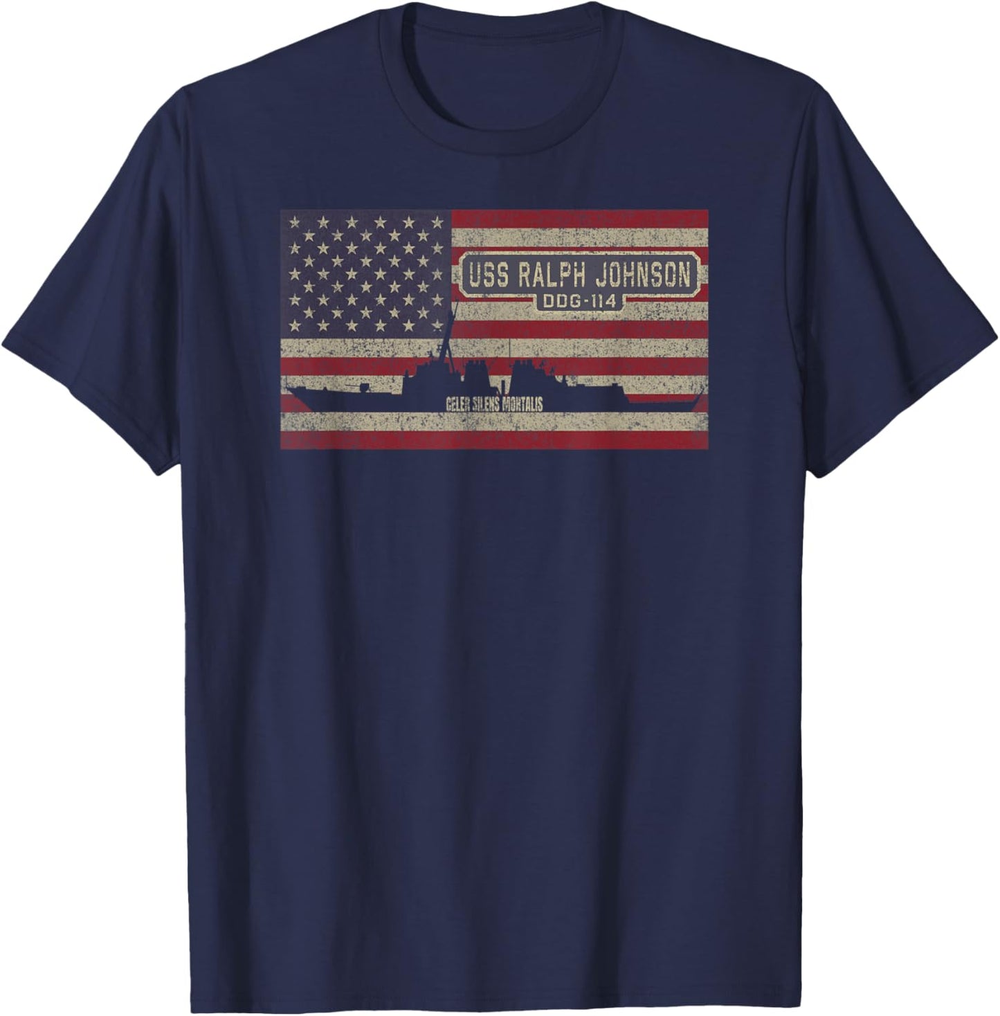USS Ralph Johnson DDG-114 Destroyer Ship USA Flag T-Shirt - T-Shirt | Navy