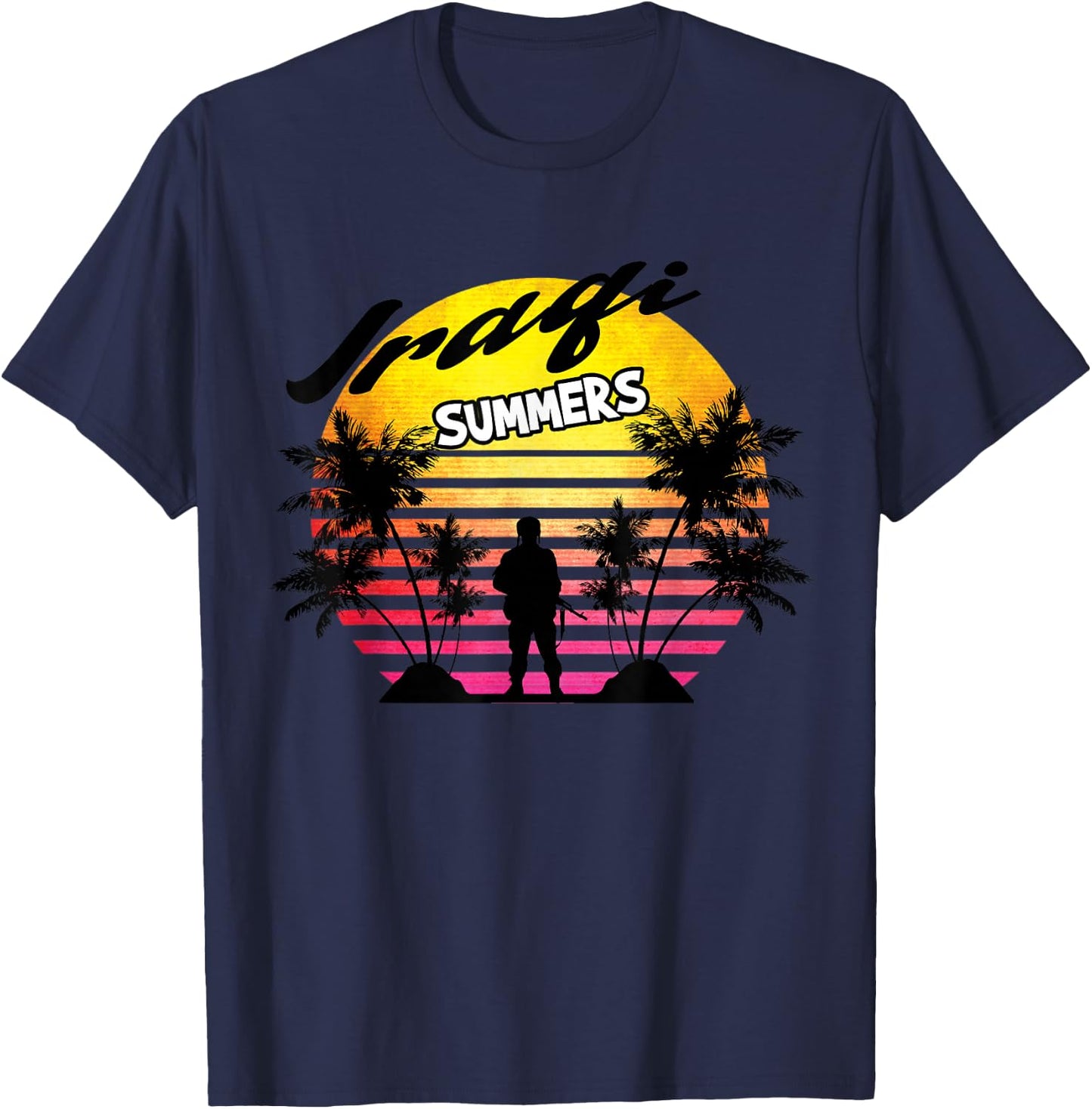 Retro Sun Iraqi Summers Veteran Gift Funny Iraq Veteran T-Shirt - T-Shirt | Navy