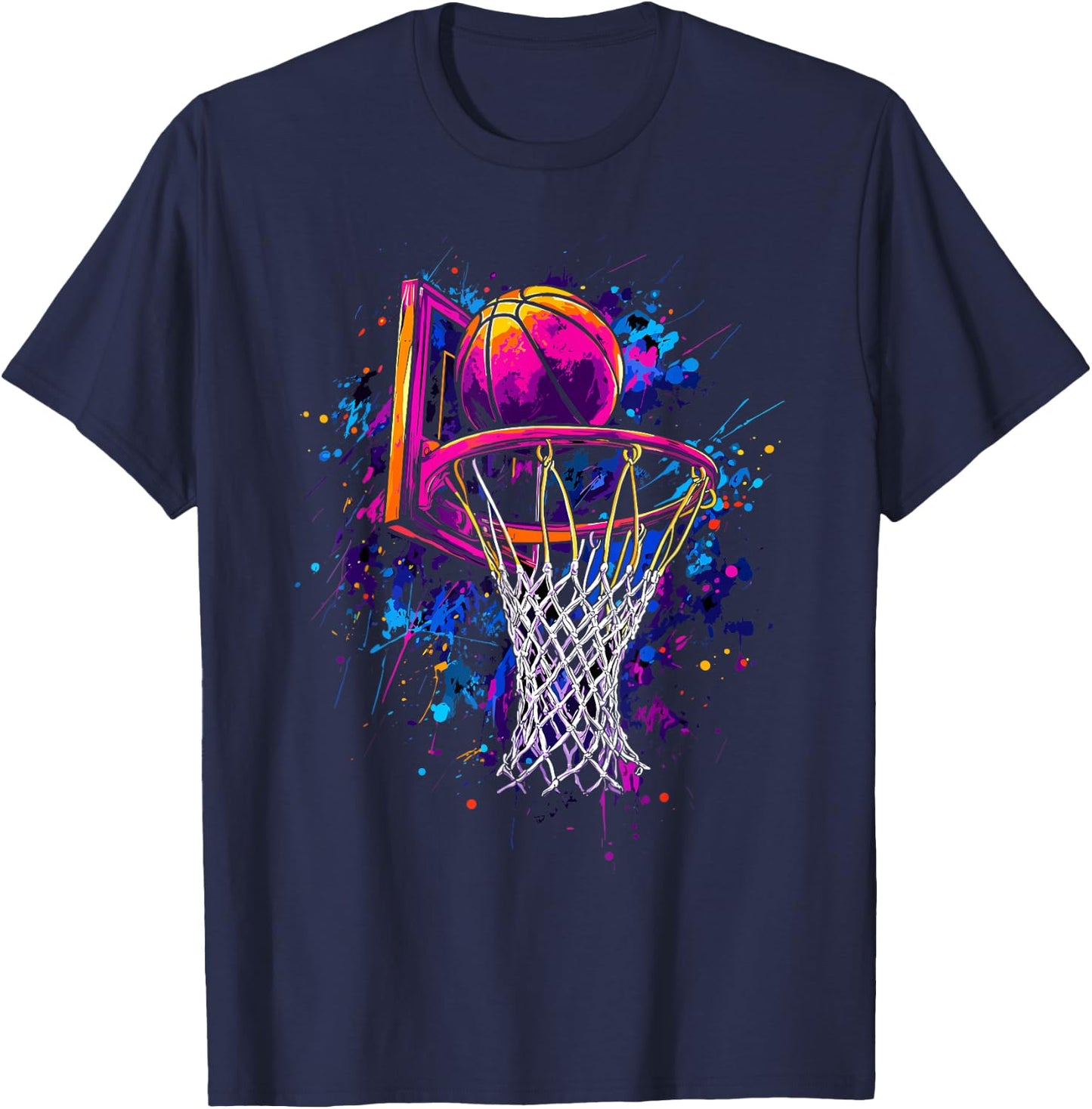 Colorful Basketball Tie Dye Color,Splash Basketball Hoop Net T-Shirt - T-Shirt | Navy