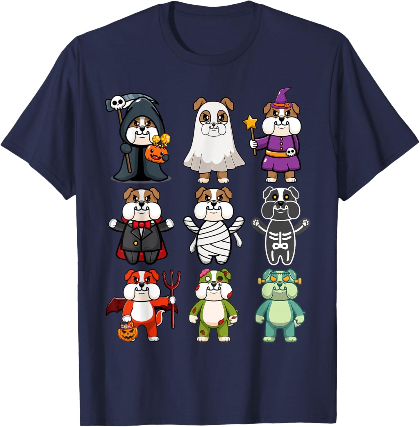 Bulldog Spooky Boo-Jee Horror Pumpkin Bulldog Halloween T-Shirt - T-Shirt | Navy
