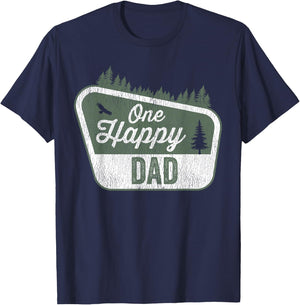 One Happy Dad Matching Family Birthday Party Camping T-Shirt - T-Shirt | Navy