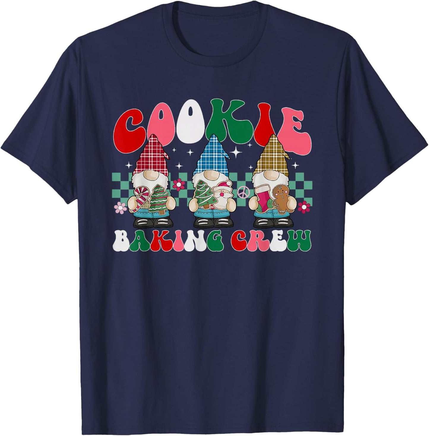 Merry Christmas Cookie Baking Crew Cute Gnome Plaid Pajamas T-Shirt - T-Shirt | Navy