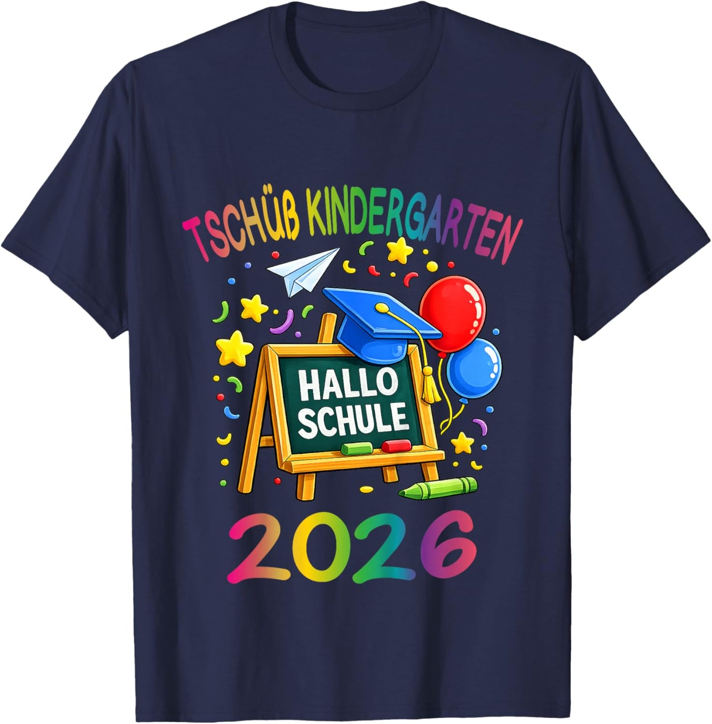 Kinder Tschüss Kindergarten Hallo Schule 2026 Schulanfang T-Shirt - T-Shirt | Navy