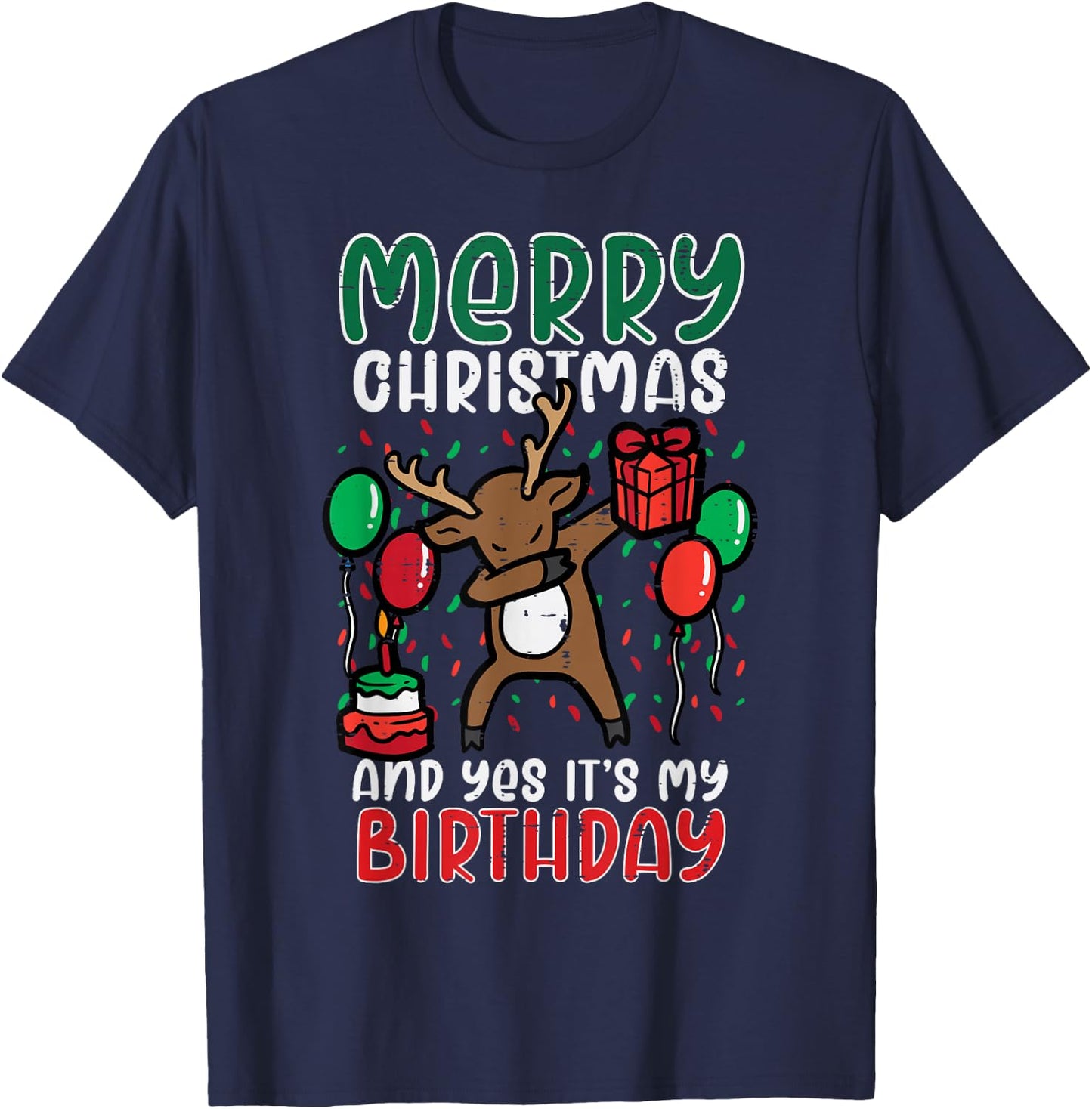 Merry Christmas Its My Birthday Reindeer Dab Xmas Bday Kids T-Shirt - T-Shirt | Navy